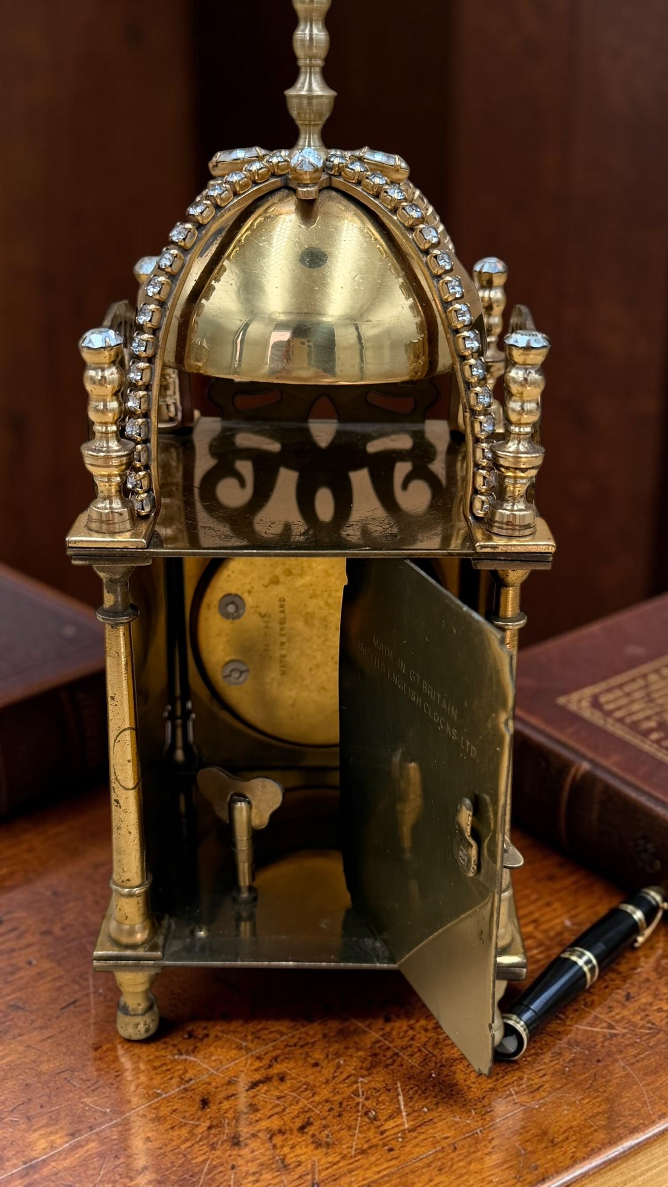 Vintage Smiths Miniature Brass Mantel Clock | Jeweled Dome, Key Wind
