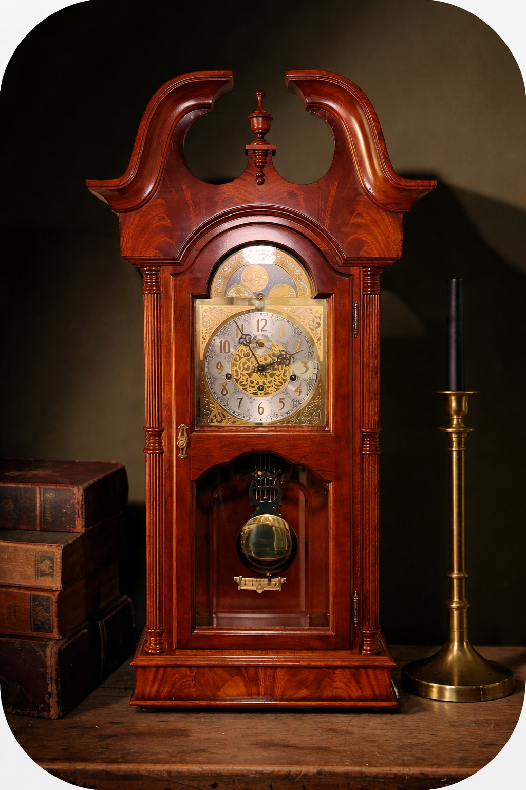Sligh Legacy Series Triple-Chime Wall Clock Moon Dial Hermle 1051-030 – detail view 2