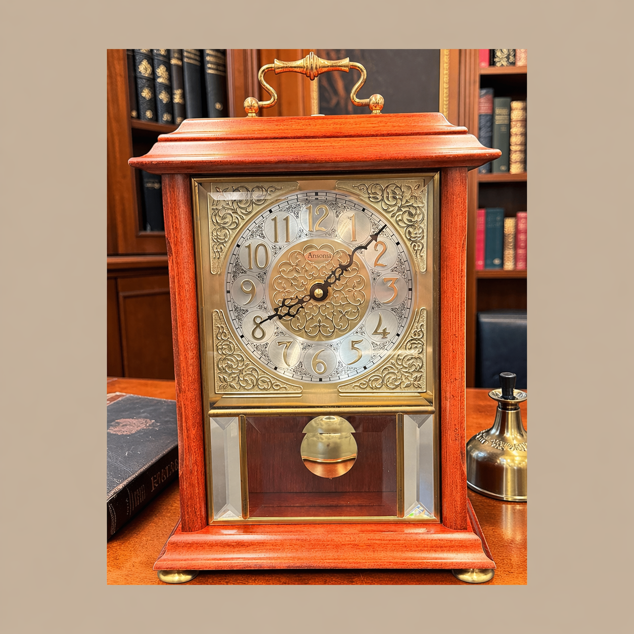 Ansonia Quartz Mantel Clock – Westminster Chime Pendulum Beveled Glass