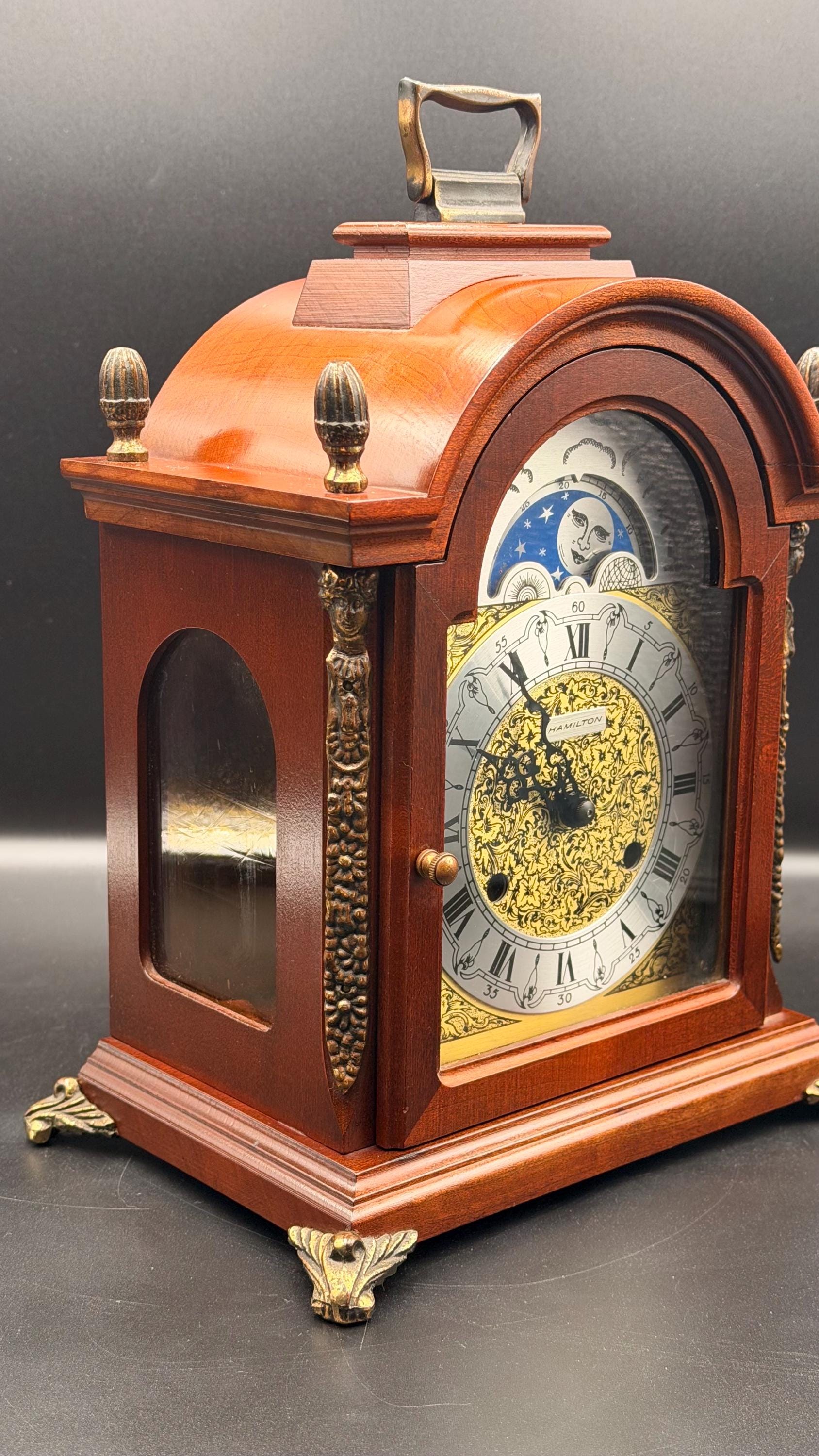 Hamilton Moon Phase Bracket Clock - Freshly Serviced – Bim Bam Bell Strike – Luxury Vintage Decor