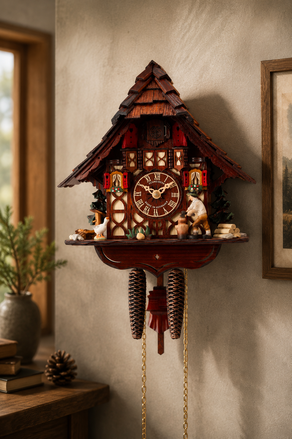 Anton Schneider 1695/9 Woodchopper cuckoo clock, room setting
