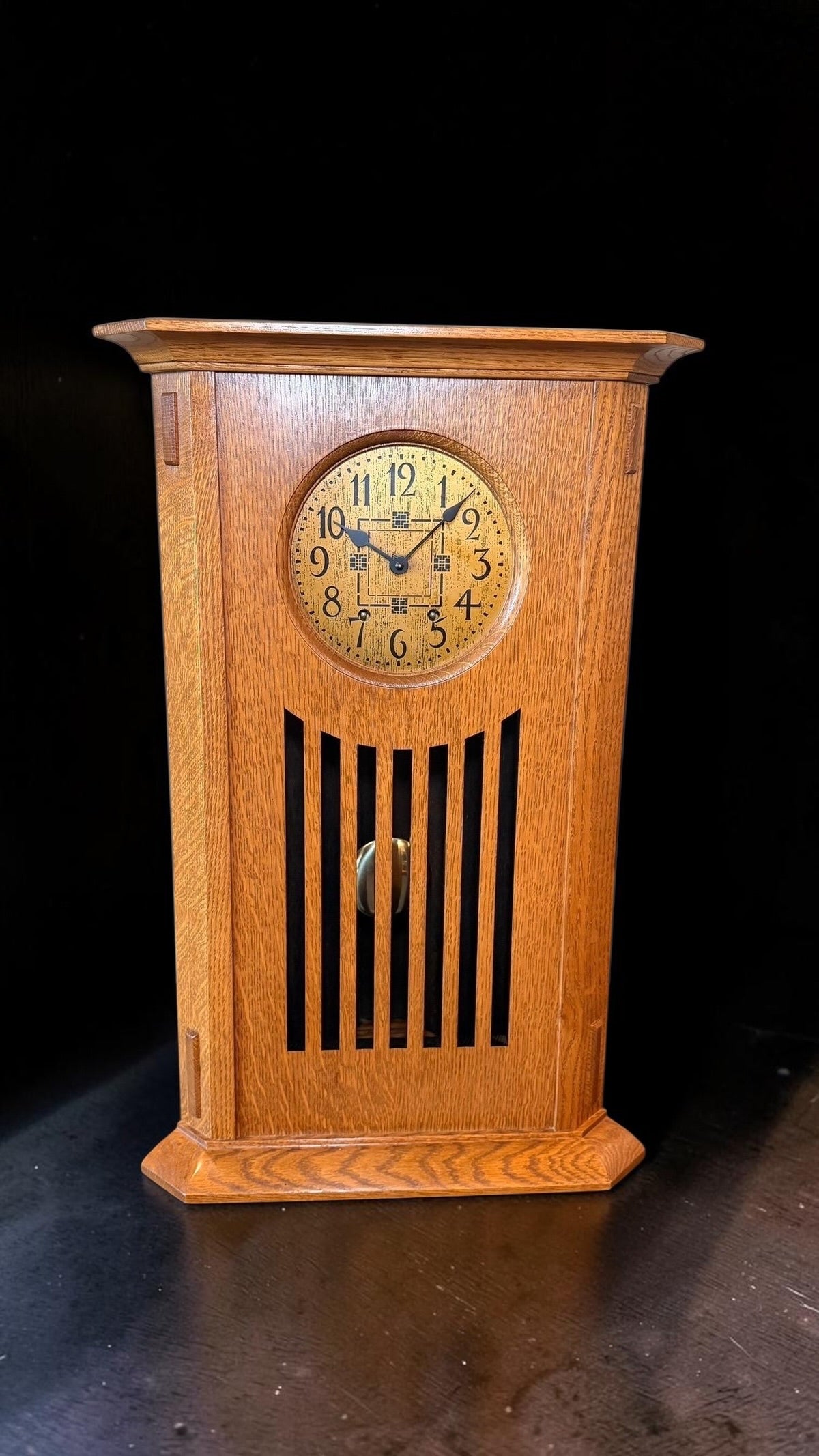 Stickley Oak Arts & Crafts Corner Clock – detail view 2