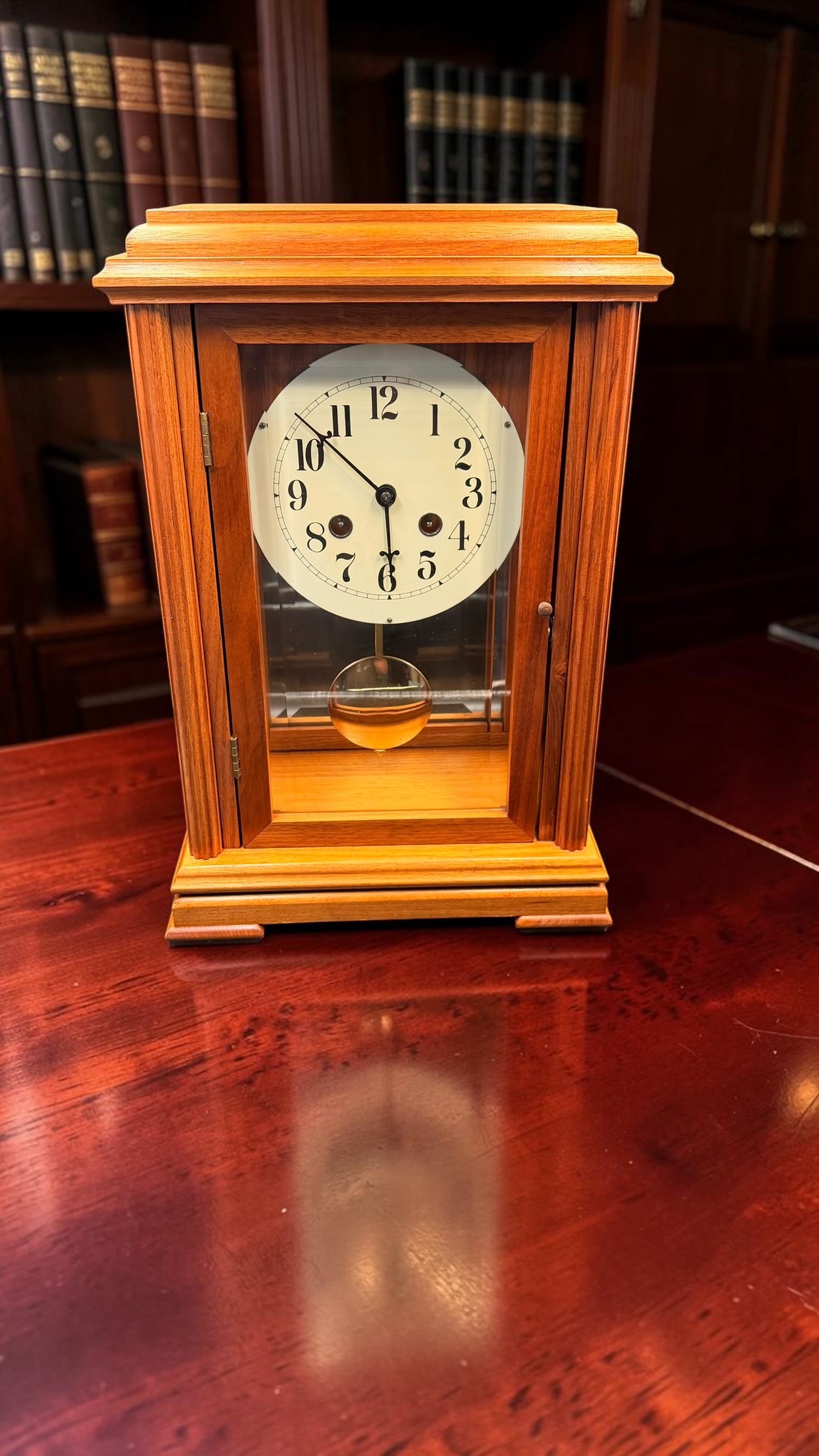 Mason & Sullivan Mechanical Mantel Clock | Freshly Serviced Hermle West Germany Bim-Bam Movement | Beveled Glass