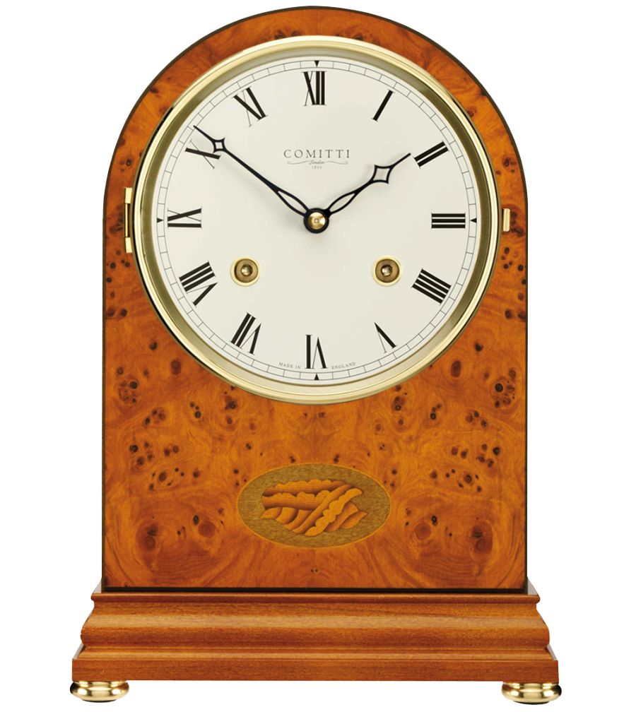 Comitti The Regency Arch-Top Mantel Clock – Yew, Bell Strike – front view