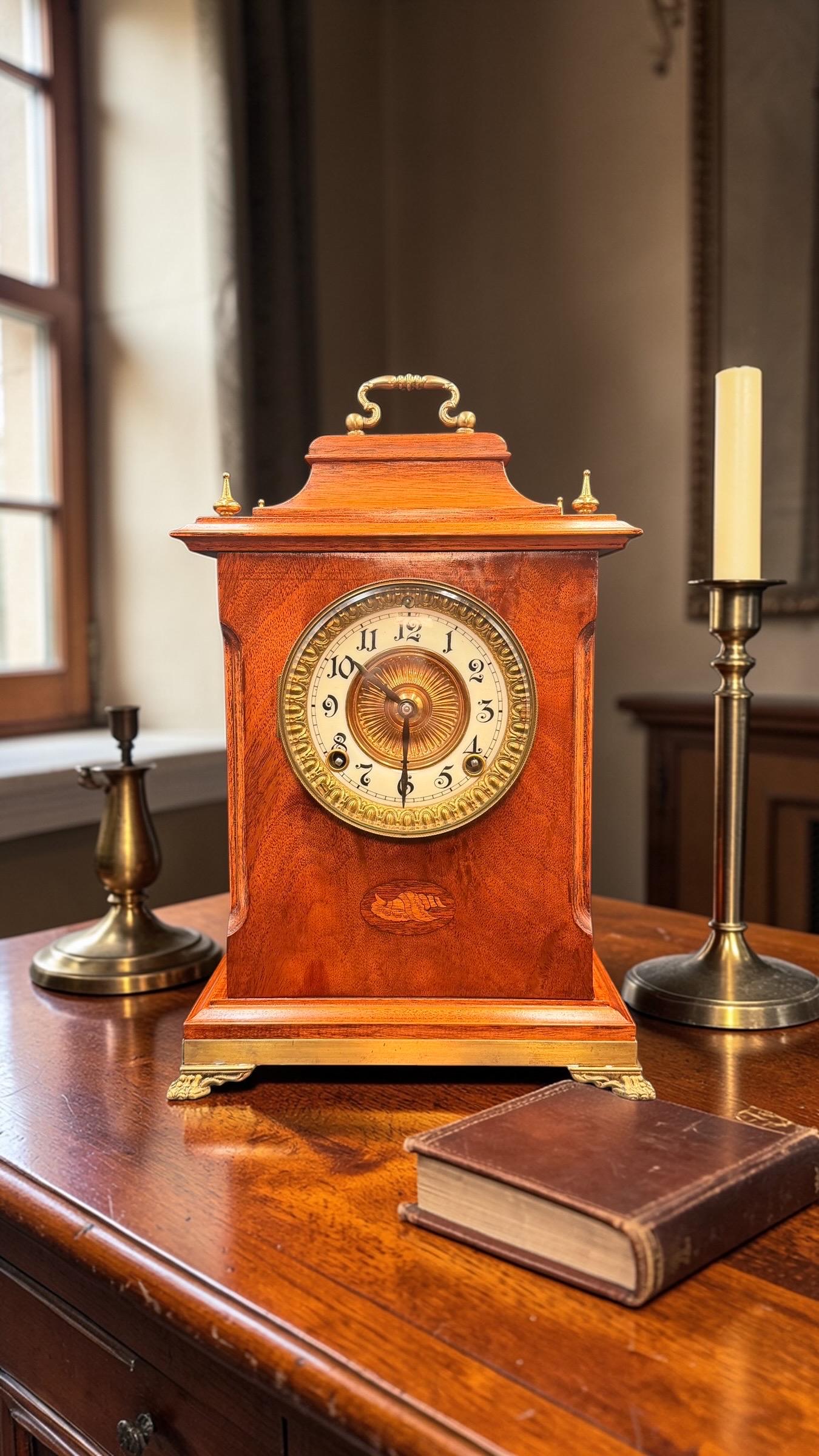 Antique Bracket Clock with Ansonia Movement: Working 8-Day Time and Strike Shelf Clock