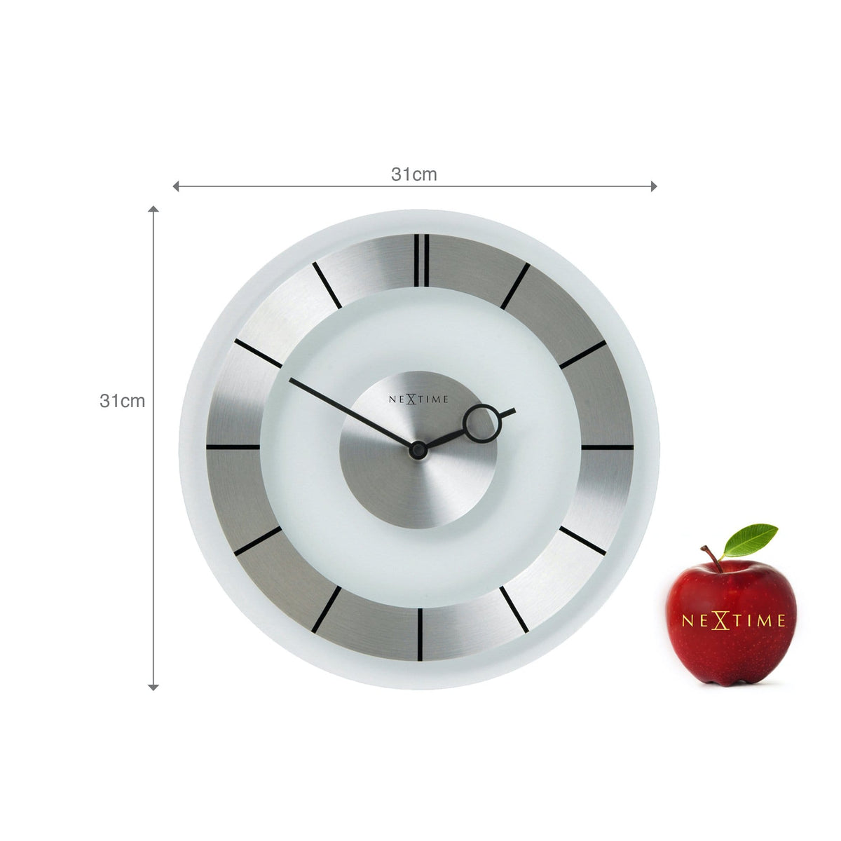 Mid- Century Modern Clear Glass Wall Clock, Silent, 12.2 inch - "Retro"