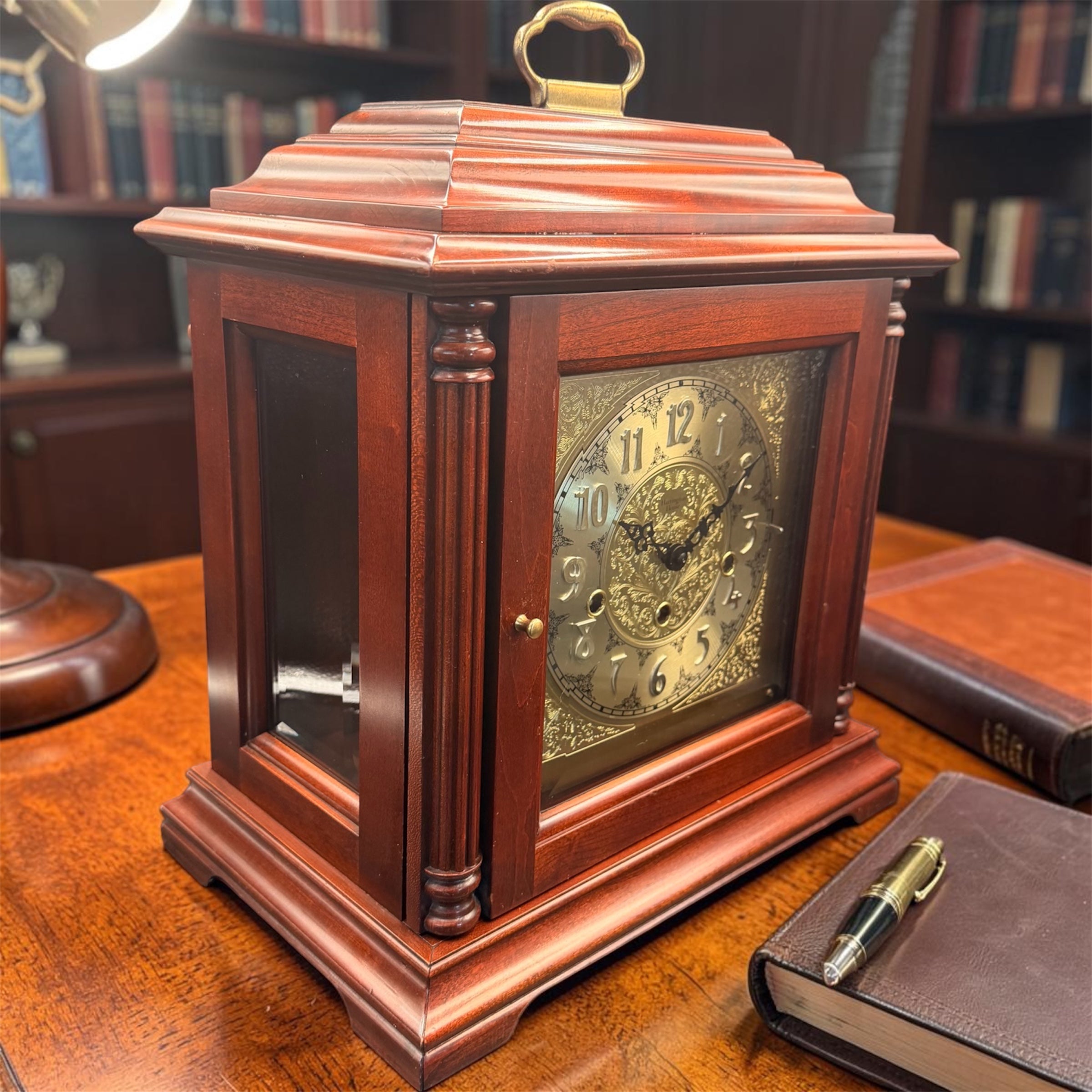 Harrington House Triple Chime Bracket Clock Franz Hermle 1051-020 Mechanical Movement Beveled Glass Germany