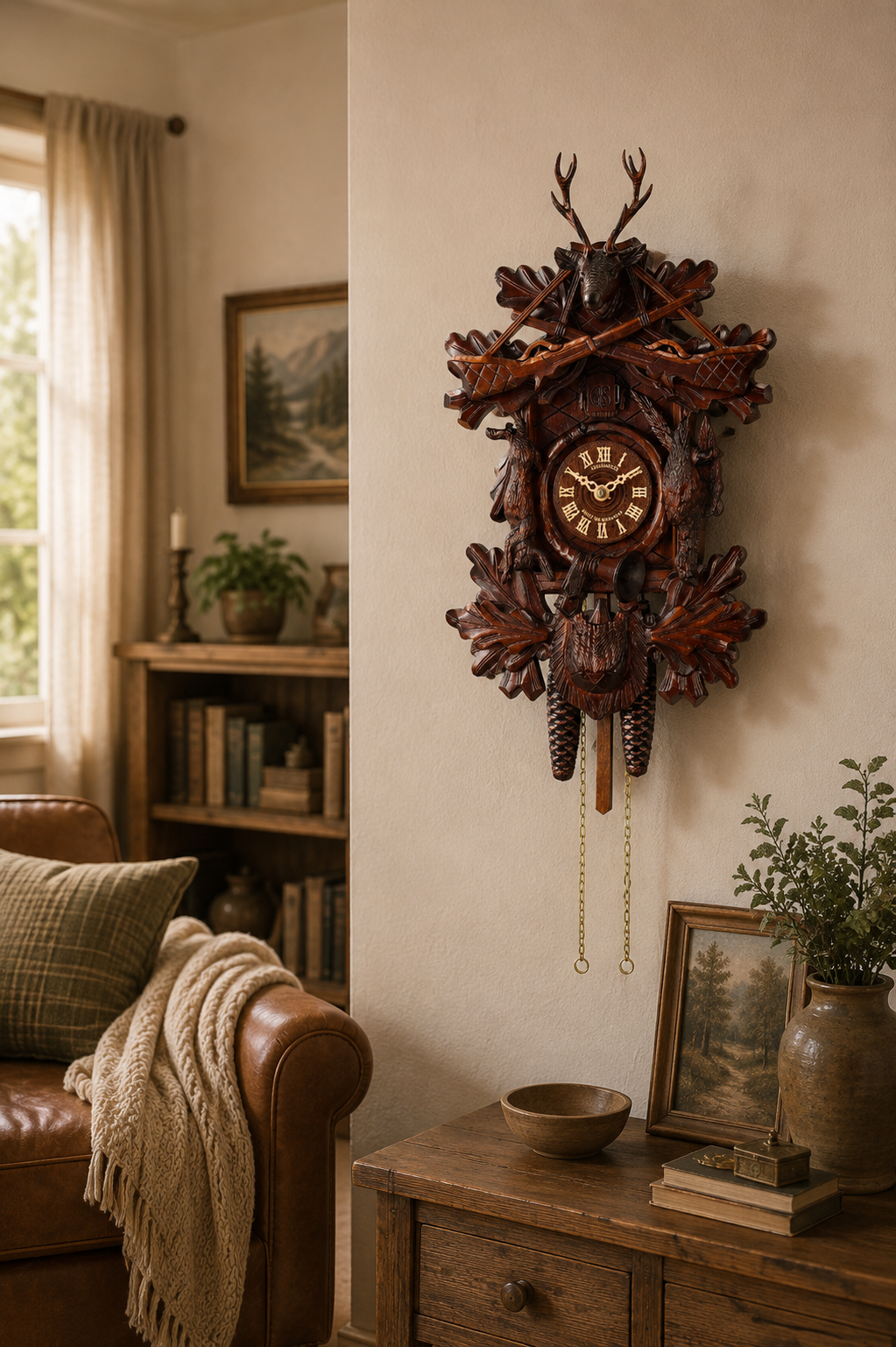 Anton Schneider 31/9 Cervus Nobilis cuckoo clock, room setting