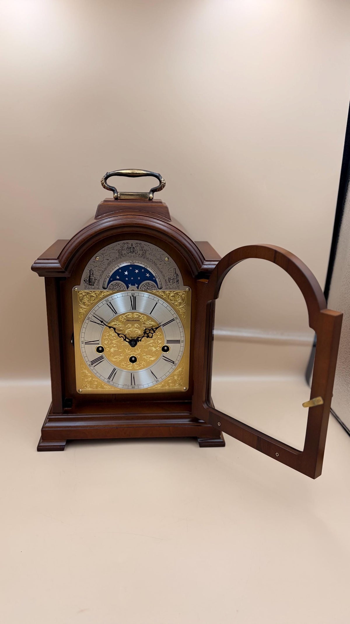 Schmeckenbecher German Westminster Bracket Clock, Moon Phase, Serviced – detail view 4