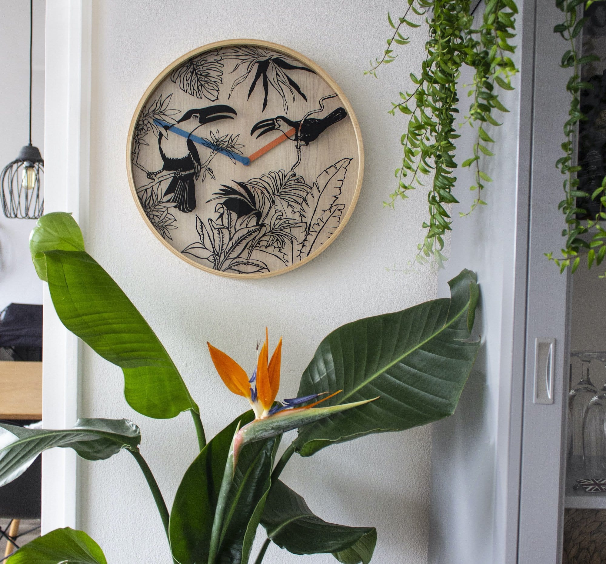 3230 Tropical Birds Wood Wall Clock