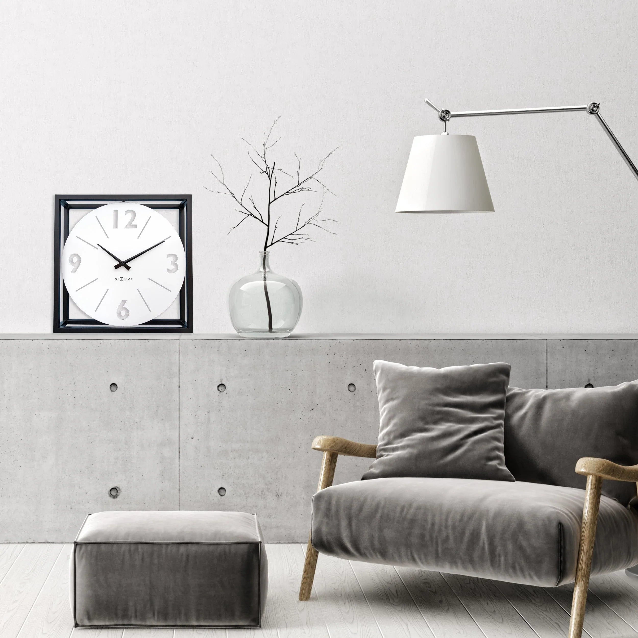 Time Frame Rotatable Clock - Innovative Bold Design - White & Black Metal - 16 Inches - (NeXtime 3537WI)