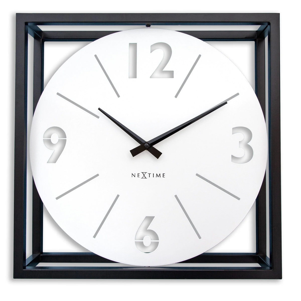 Time Frame Rotatable Clock - Innovative Bold Design - White & Black Metal - 16 Inches - (NeXtime 3537WI)
