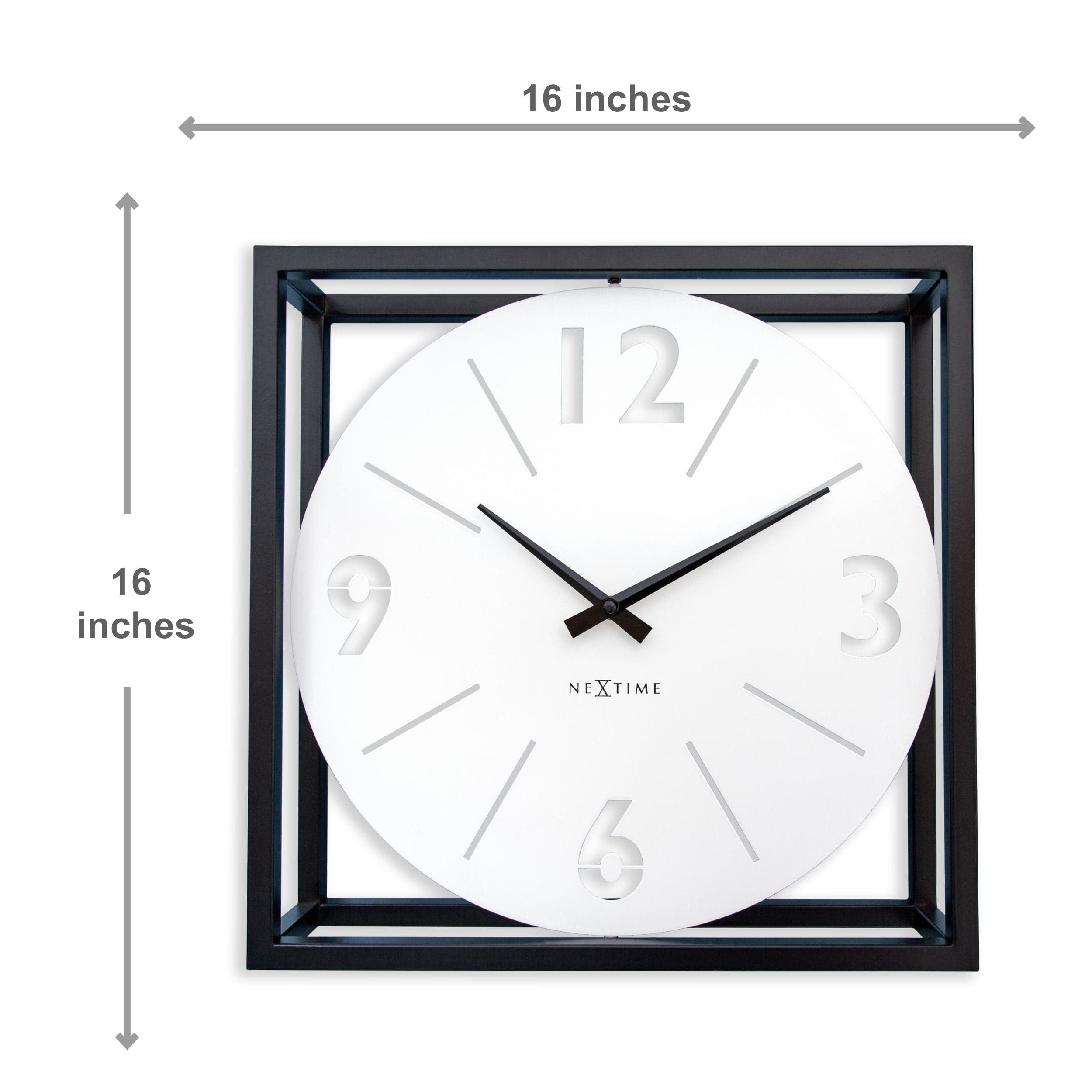 Time Frame Rotatable Clock - Innovative Bold Design - White & Black Metal - 16 Inches - (NeXtime 3537WI)