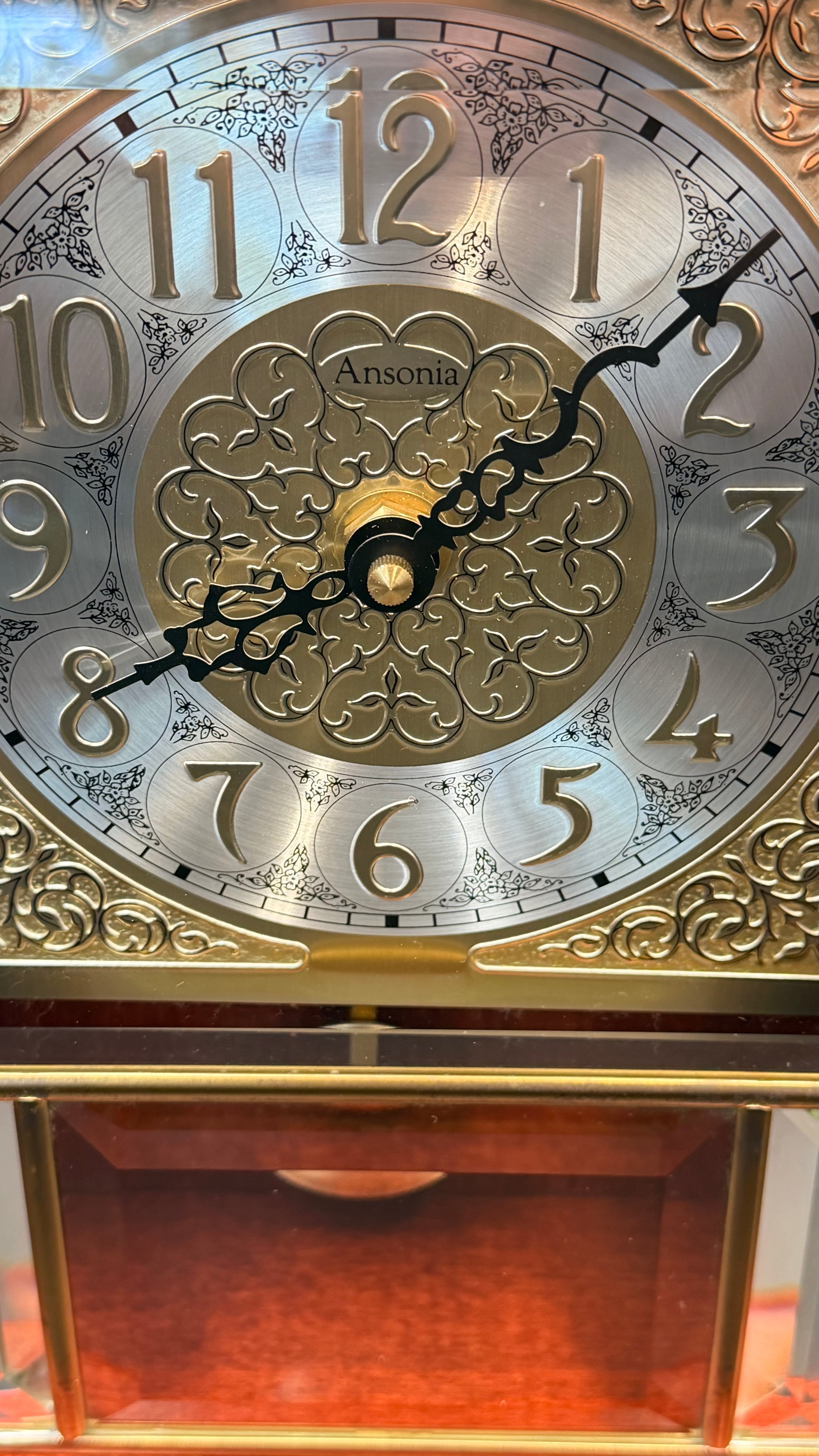 Ansonia Quartz Mantel Clock – Westminster Chime Pendulum Beveled Glass