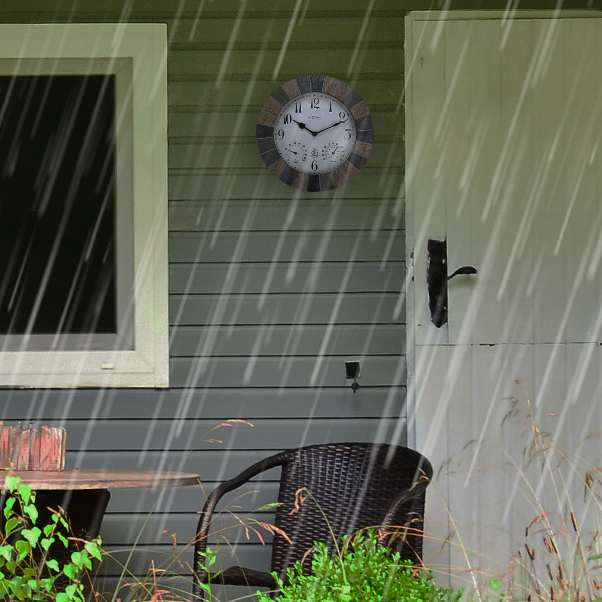 Outdoor Wall Clock with Temperature & Humidity Display, Stone-Look "Aster"