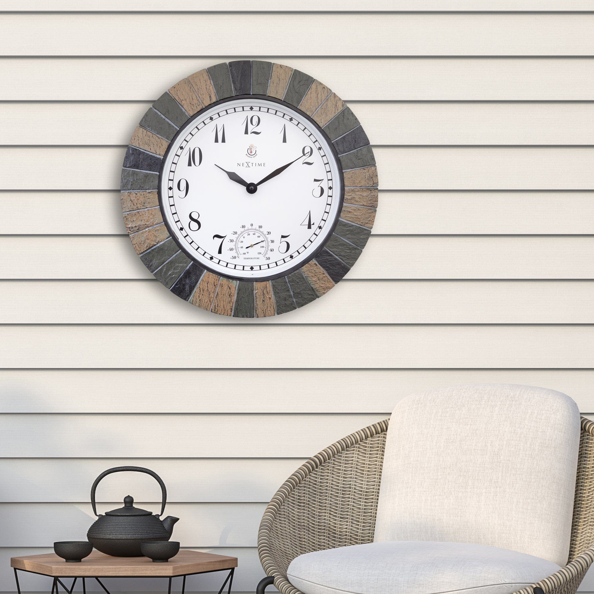 Outdoor Wall Clock with Temperature & Humidity Display, Stone-Look "Aster"
