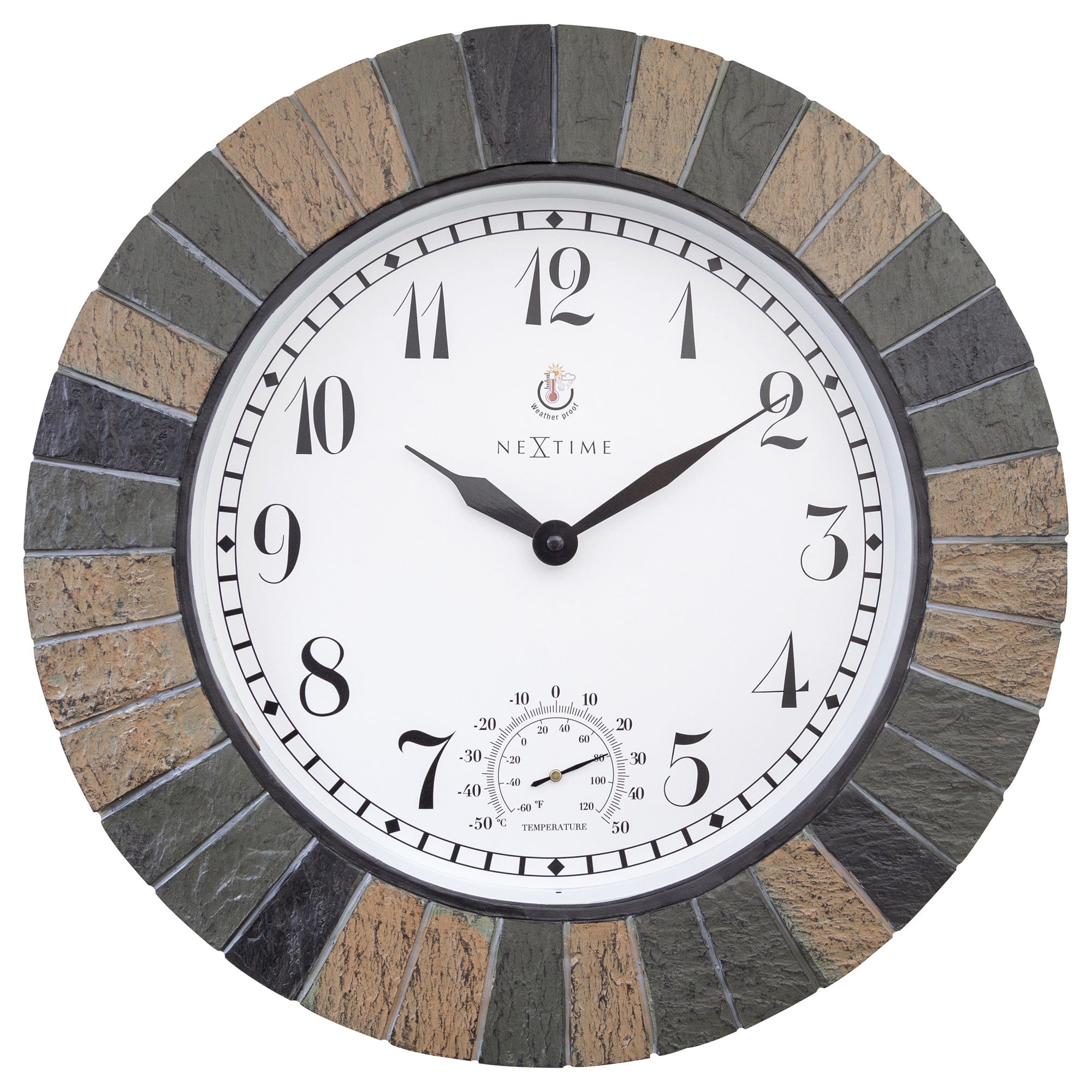 Outdoor Wall Clock with Temperature & Humidity Display, Stone-Look "Aster"