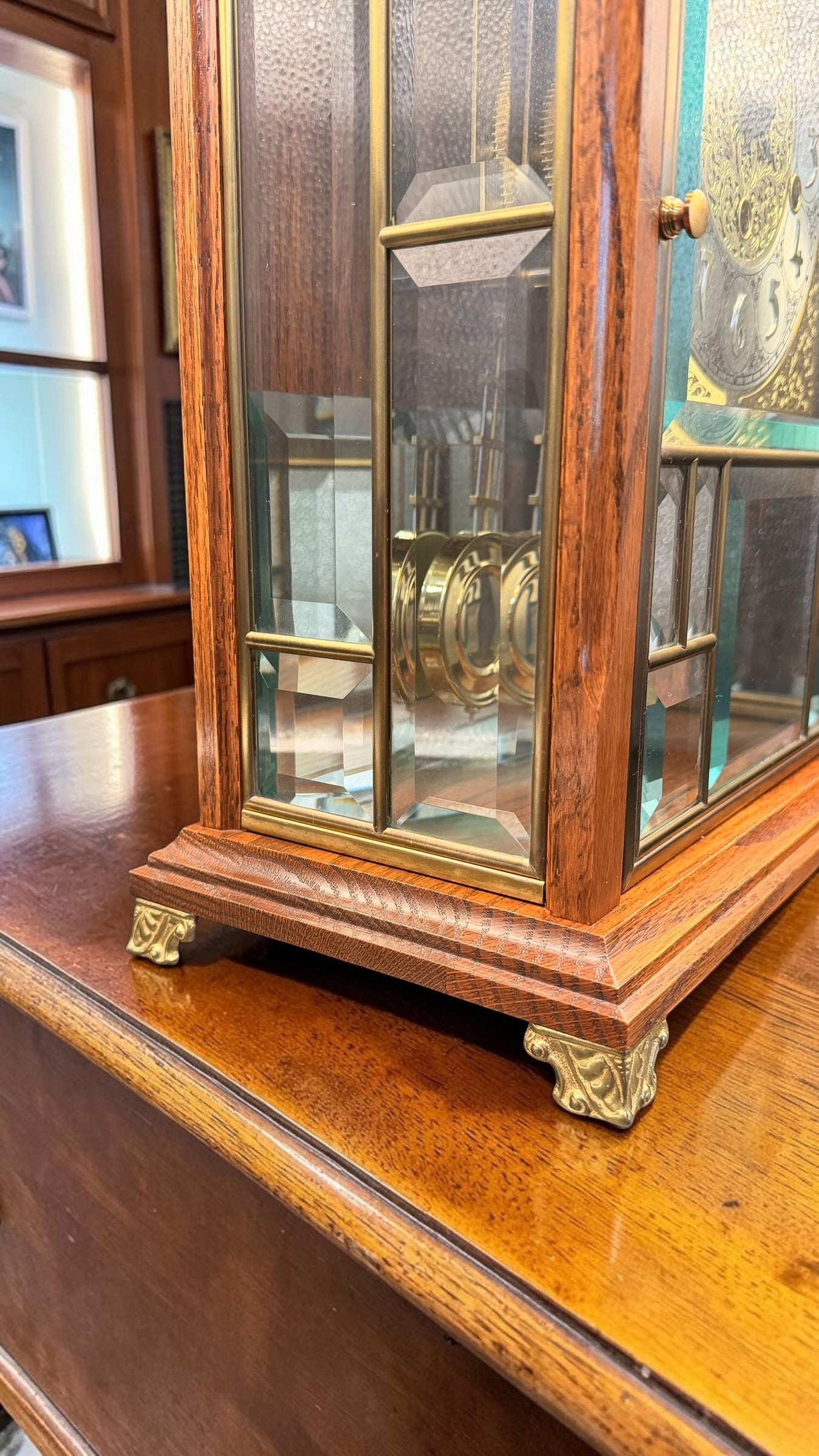 Ansonia Gold Medallion 370 Triple Chime Mantel Clock, Beveled Glass Mechanical Bracket Clock