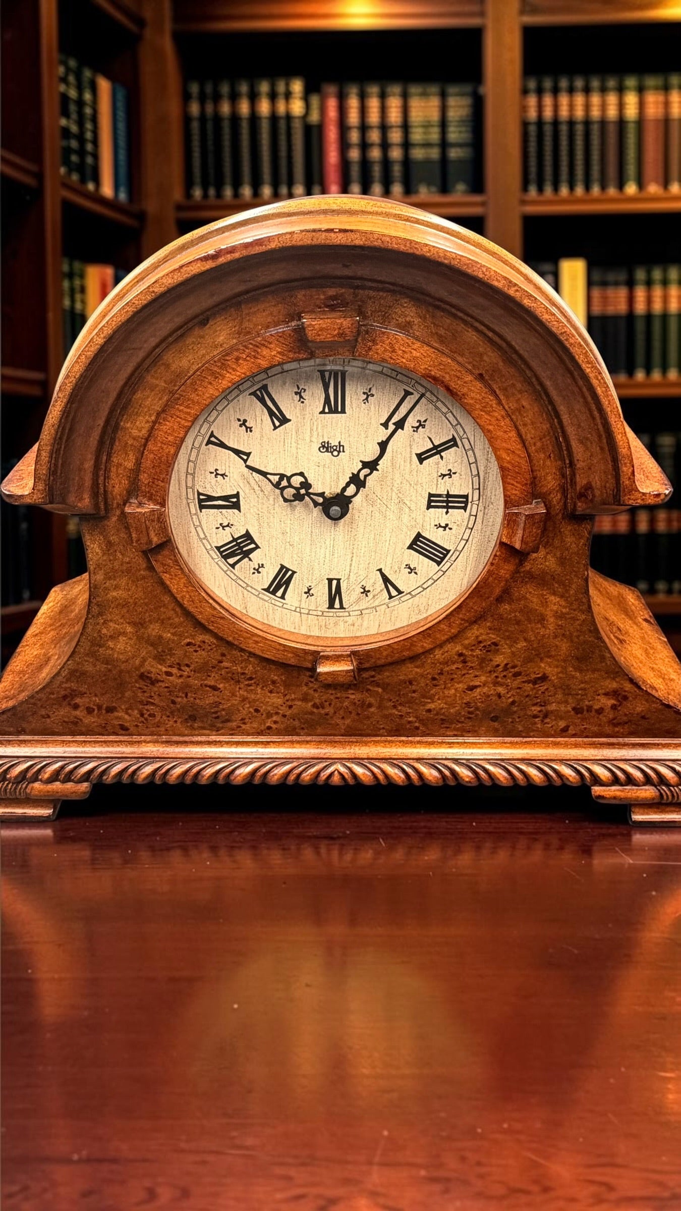 Vintage Sligh Quartz Mantel Clock Hermle Dual Chime Westminster Ave Maria Auto Night Shutoff