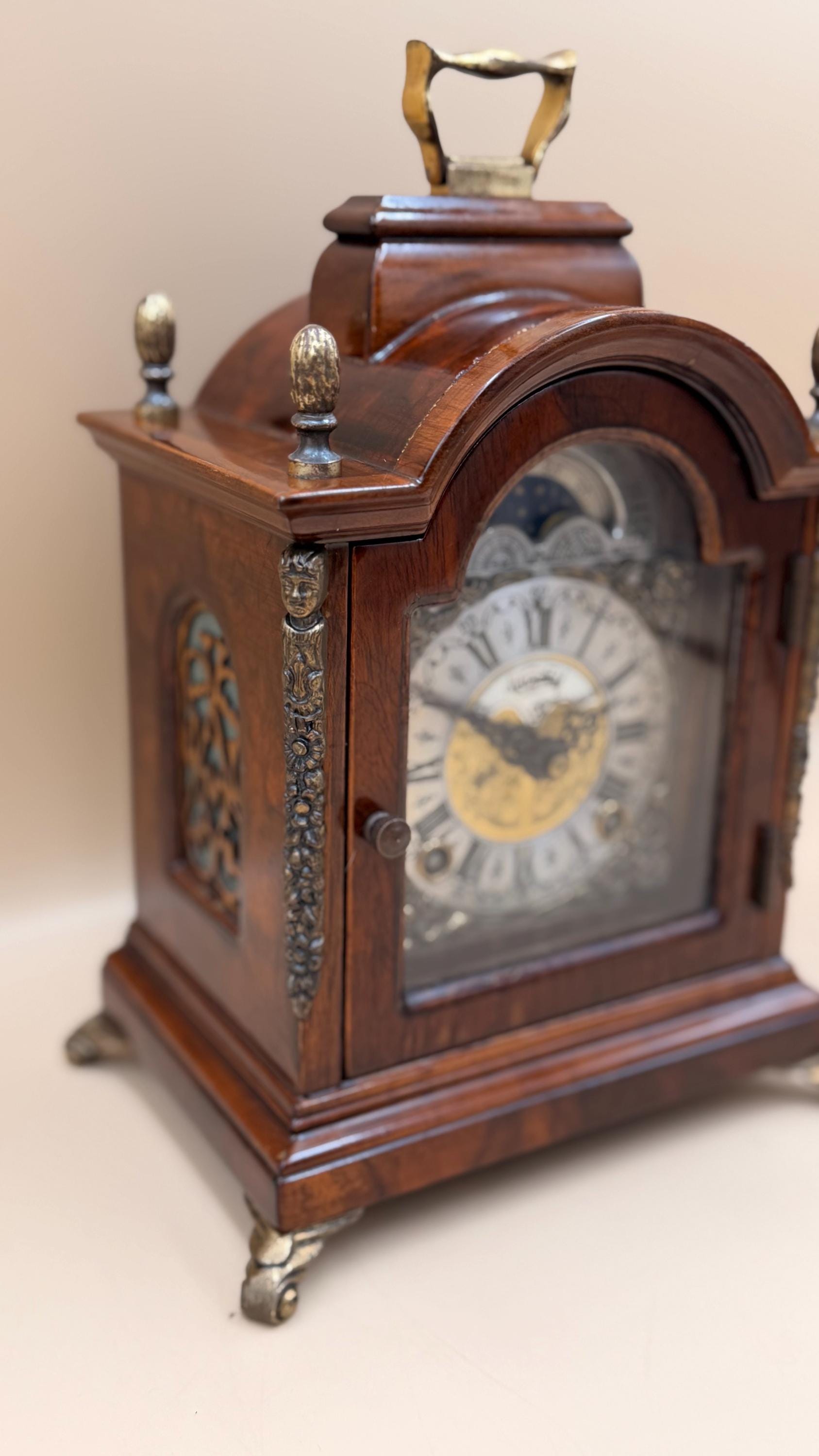 Antique Warmink (Wuba) Dutch Mantel Clock – Moon Phase Dial – Bell Strike – Serviced & Working