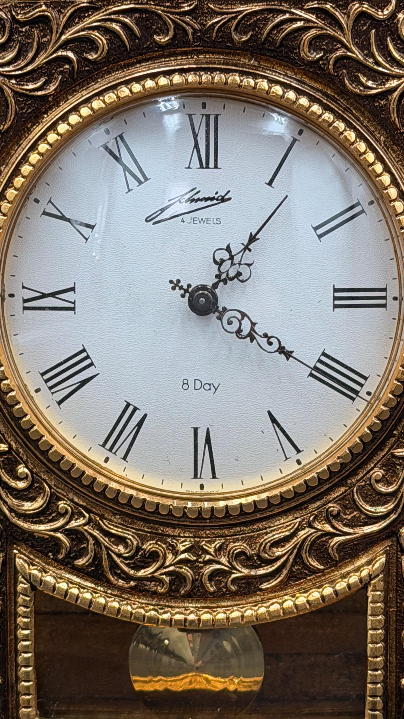 Schmid 8-Day Mechanical Brass Mantel Clock – detail image 3