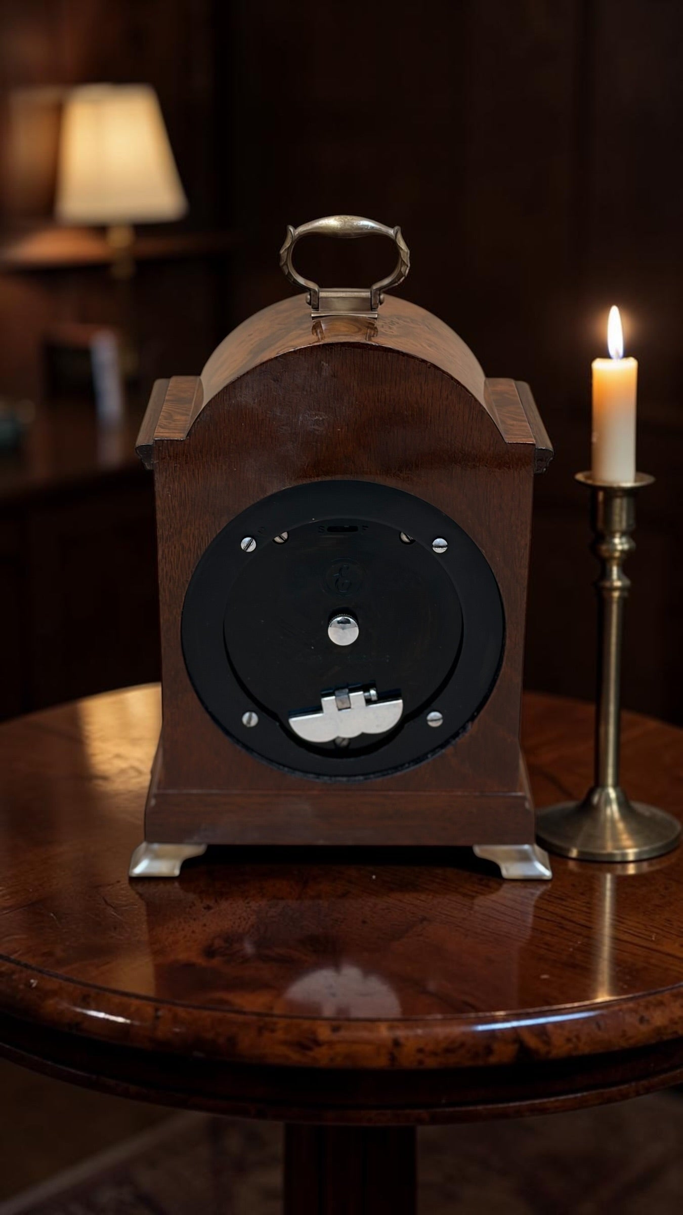 Vintage Elliott of London Burr Walnut Bracket Clock – English 8-Day Time-Only Mechanical Mantel Clock – Freshly Serviced