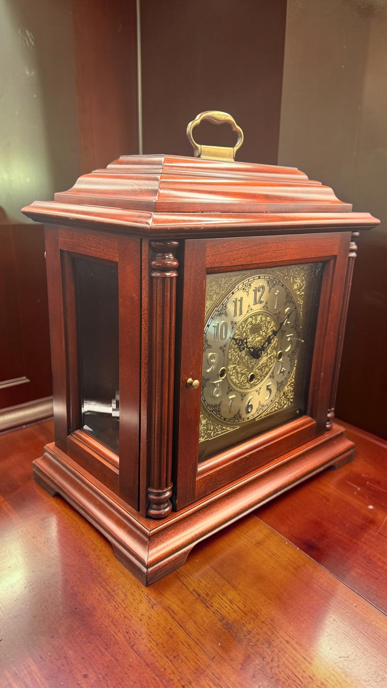 Harrington House Triple Chime Bracket Clock Franz Hermle 1051-020 Mechanical Movement Beveled Glass Germany