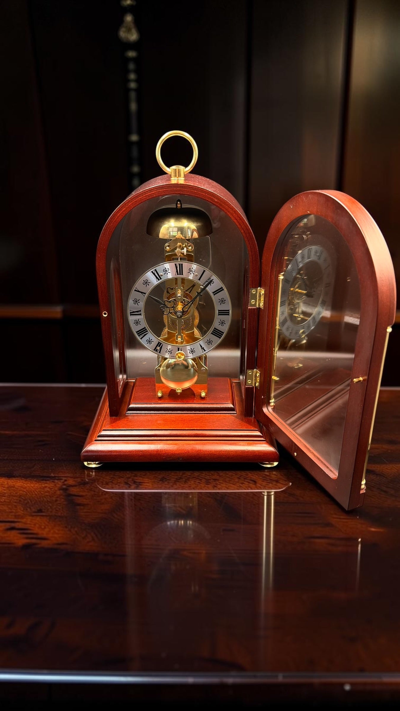 Franz Hermle Mechanical Skeleton Mantel Clock – Bell Strike – Made in Germany