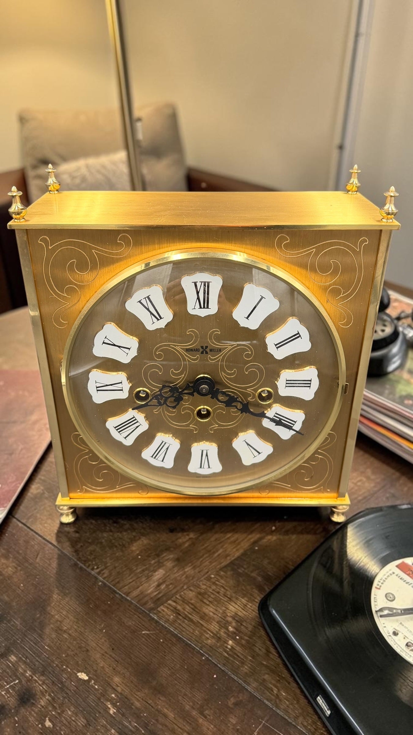 Howard Miller Brass & Glass Mantel Clock – 1986 Westminster Chime
