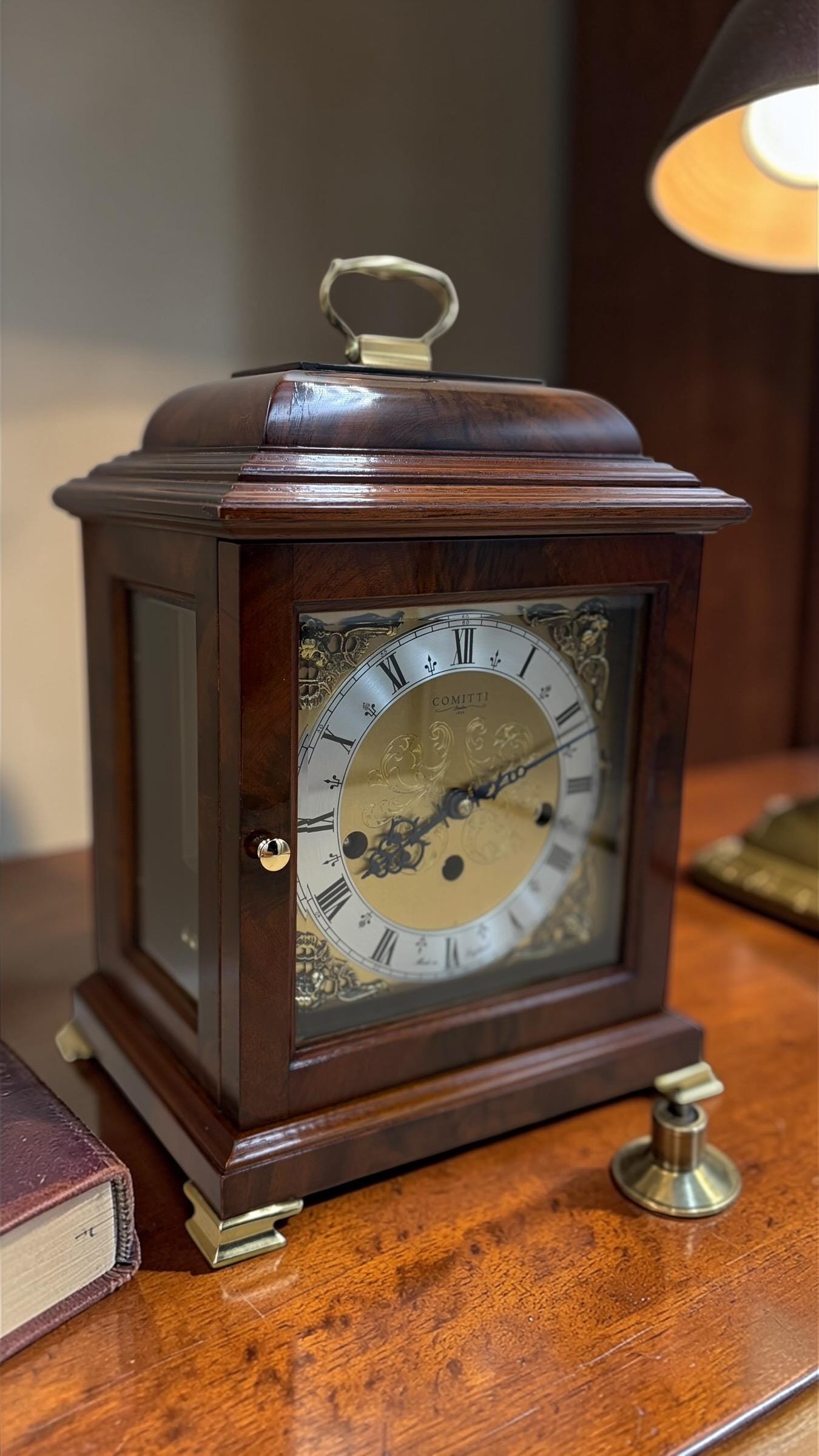 Comitti London Triple Chime Bracket Clock – Mahogany 8-Day English Clock