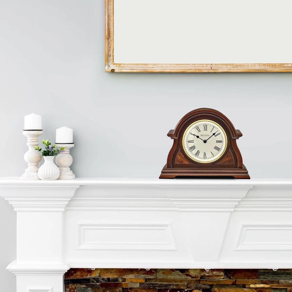Bulova Bostonian Mantel Clock – Triple Chime Westminster Tambour Hardwood Case