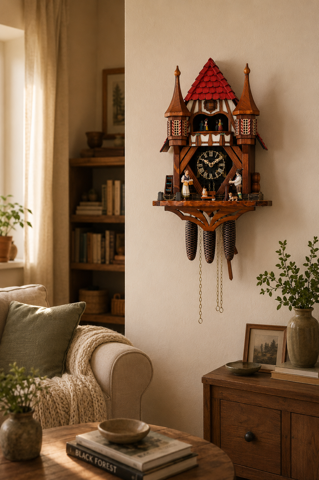 Anton Schneider 8TMT 1021/9 Town Hall Michelstadt cuckoo clock, room setting