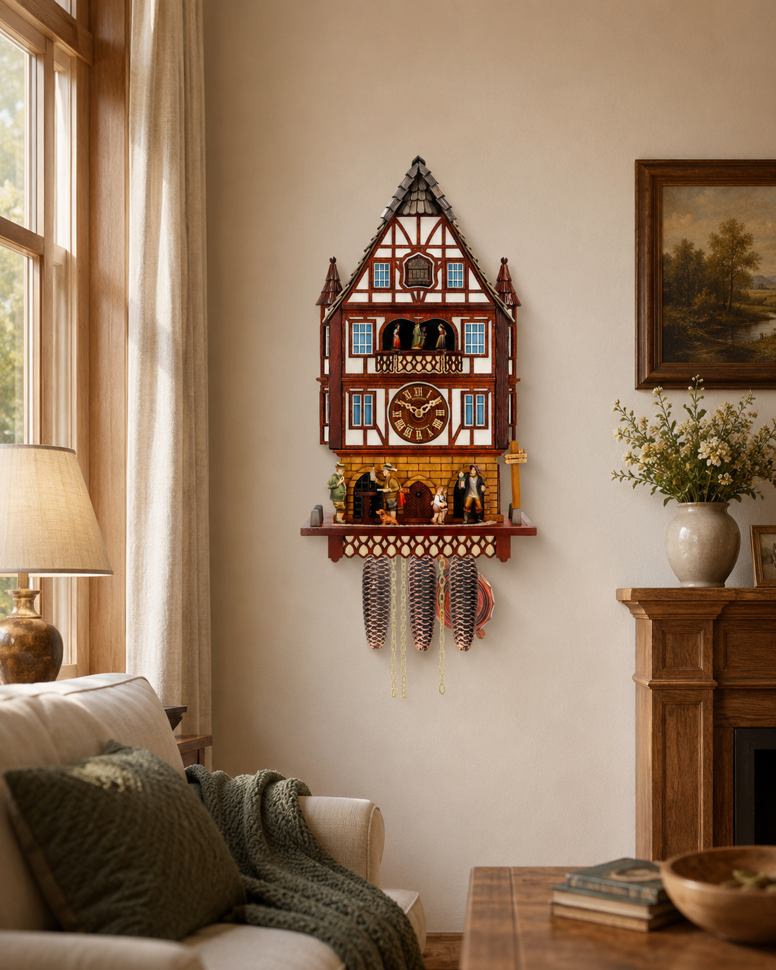 Anton Schneider 8TMT 1220/9 Town Hall Alsfeld cuckoo clock, room setting