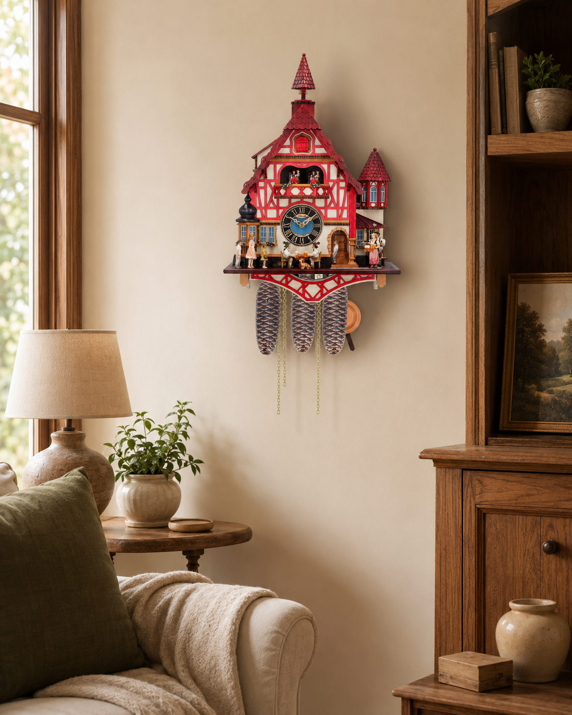 Anton Schneider 8TMT 1222/9 Town Hall Allmannsdorf cuckoo clock, room setting