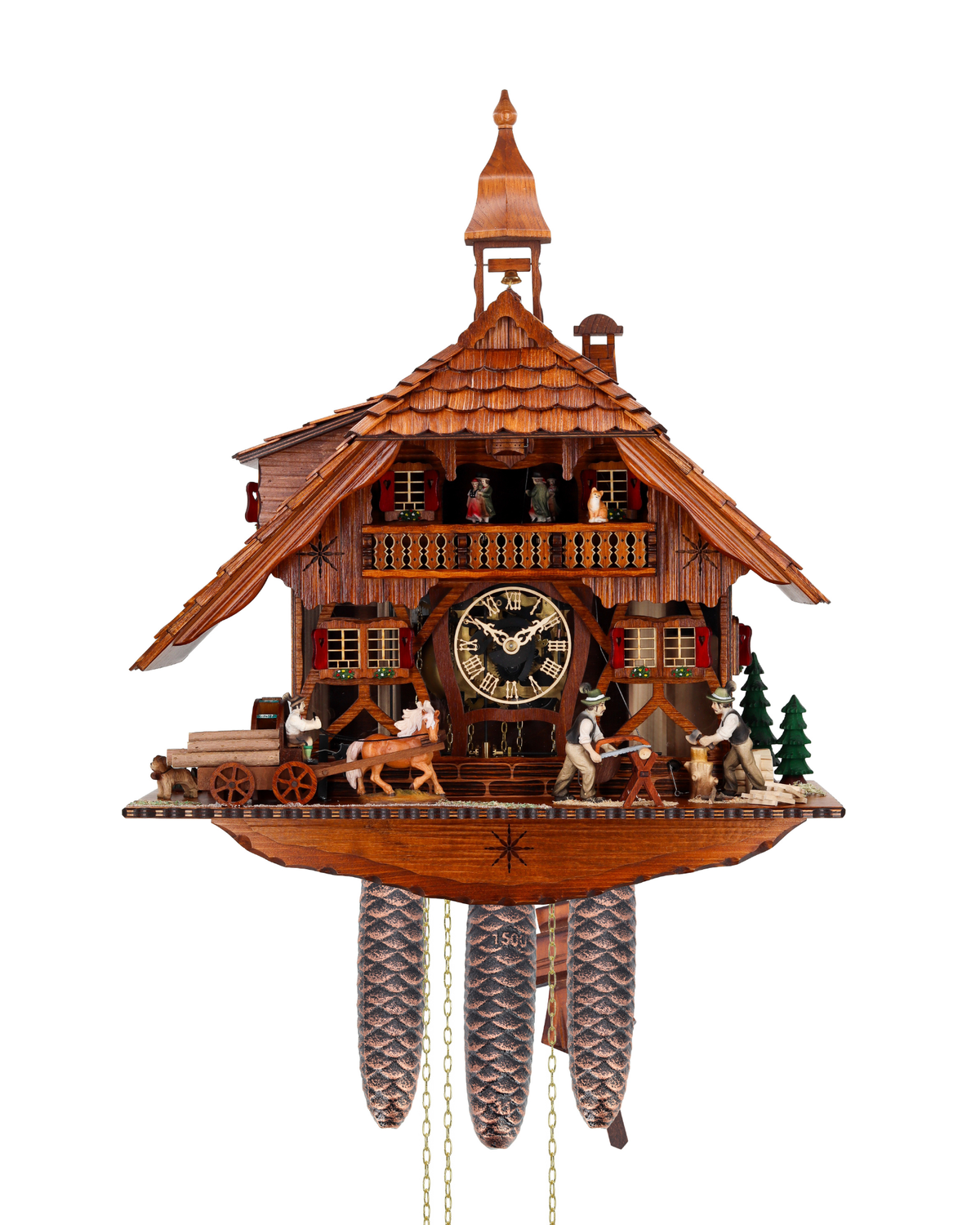 Anton Schneider 8TMT 1595/9 Sawmill cuckoo clock, front view