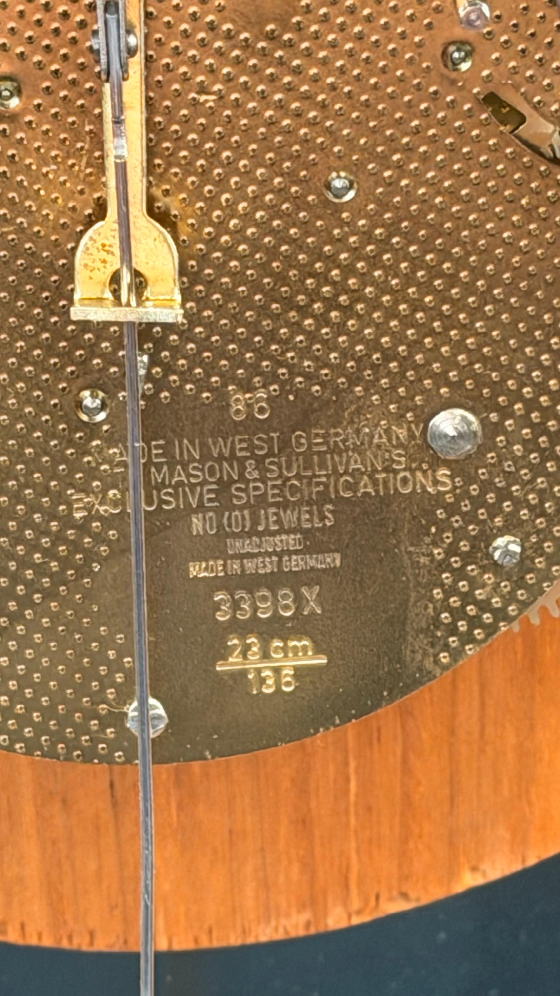 Mason & Sullivan Mechanical Mantel Clock | Freshly Serviced Hermle West Germany Bim-Bam Movement | Beveled Glass