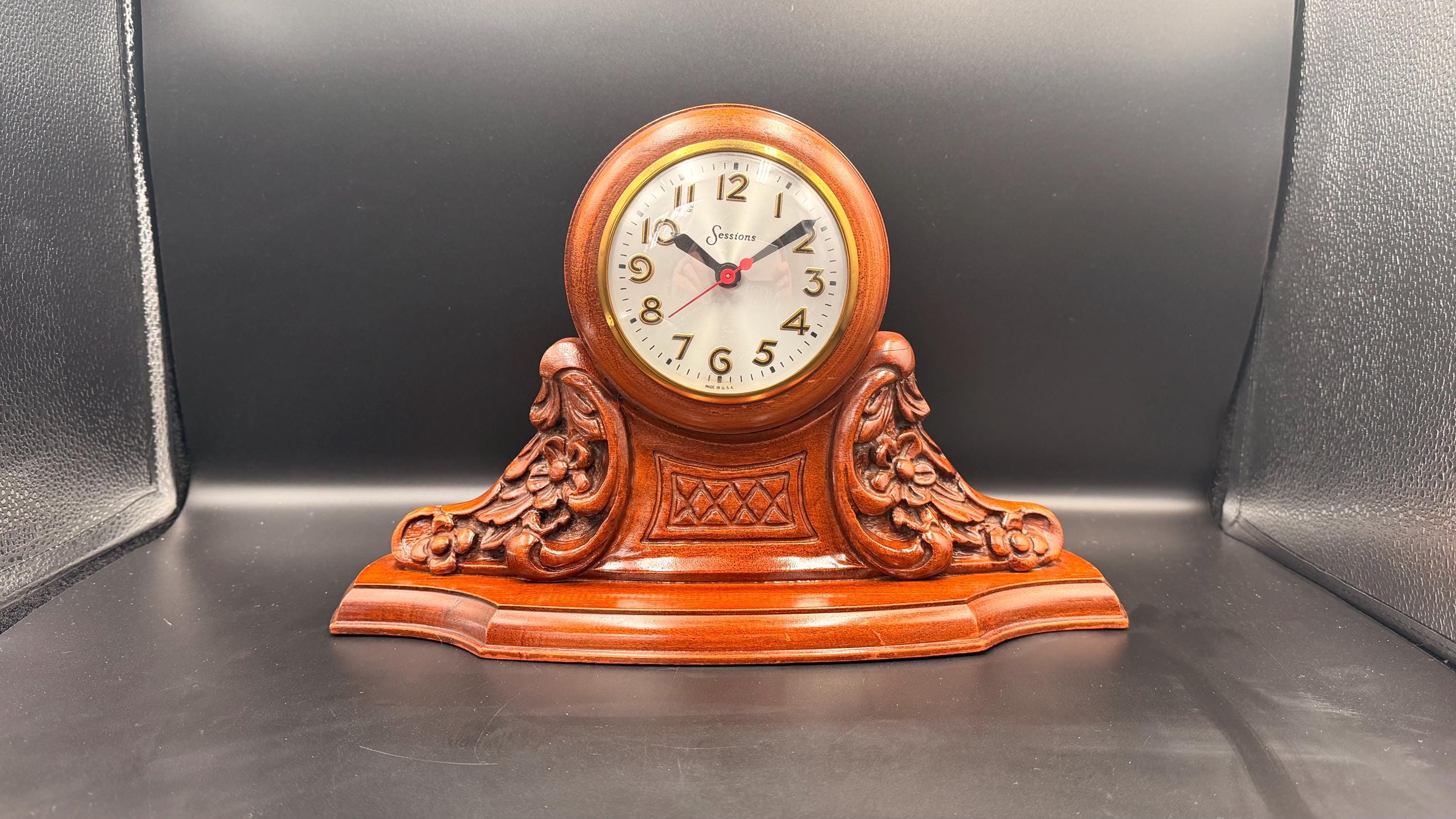 Sessions Electric Mantel Clock – Vintage Carved Wood Mid-Century Decor
