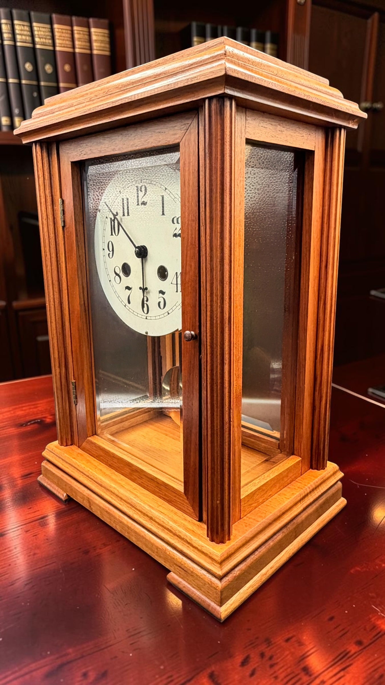 Mason & Sullivan Mechanical Mantel Clock | Freshly Serviced Hermle West Germany Bim-Bam Movement | Beveled Glass