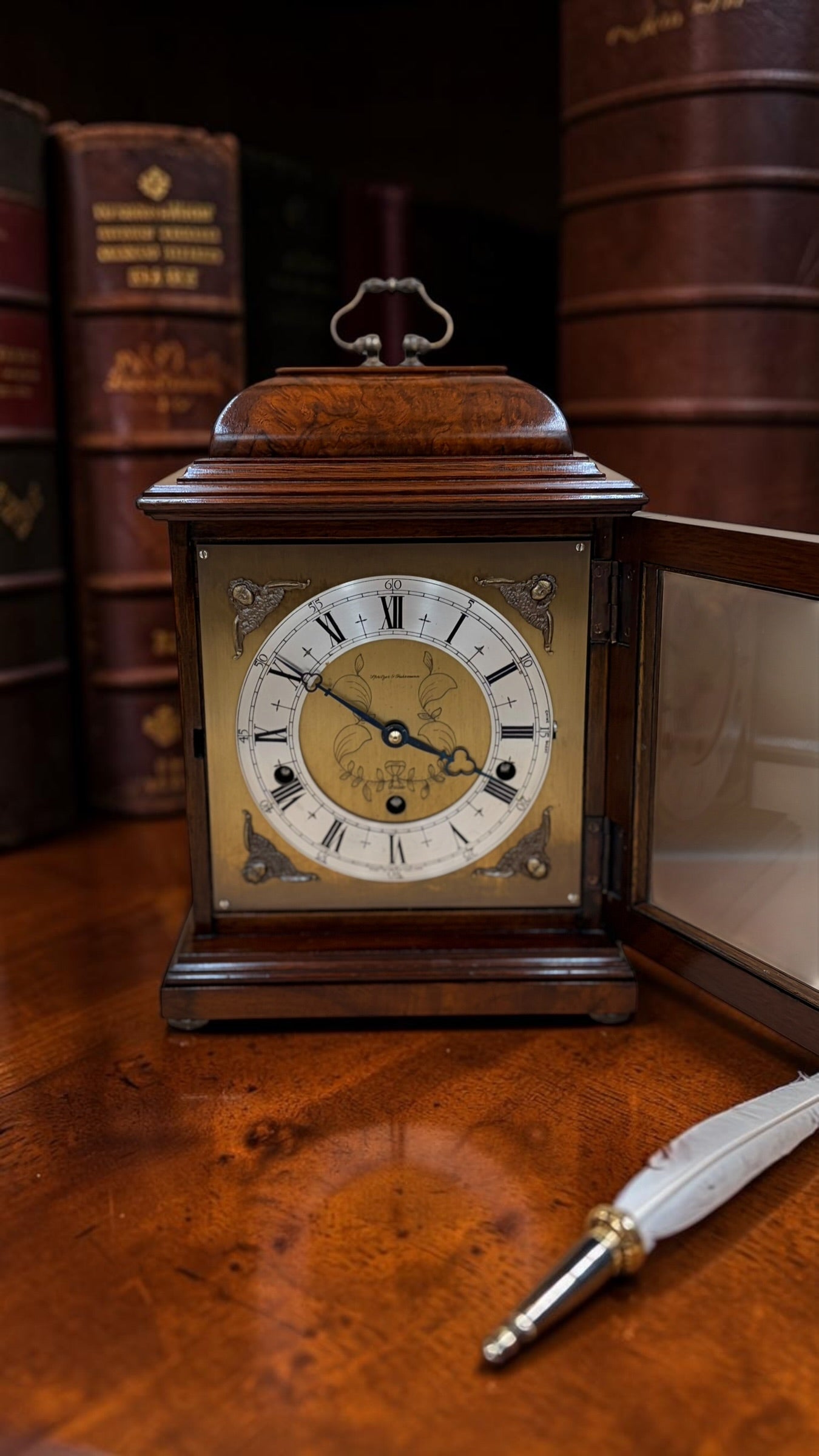 Elliott of London Bracket Clock – Burr Walnut Westminster Whittington Chime