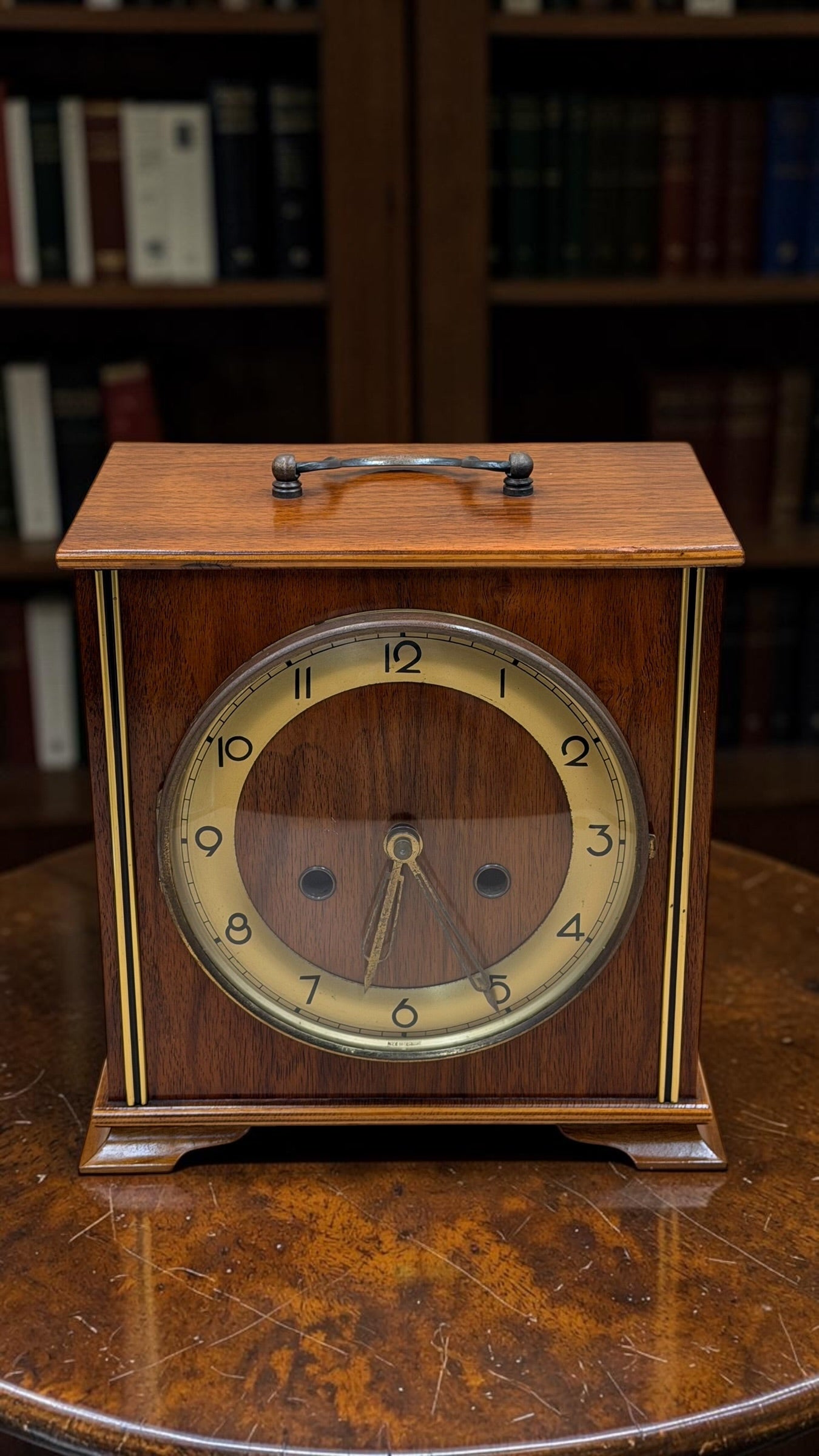 BADUFA German Walnut Mantel Clock – 8-Day Bim Bam Striking Shelf Clock