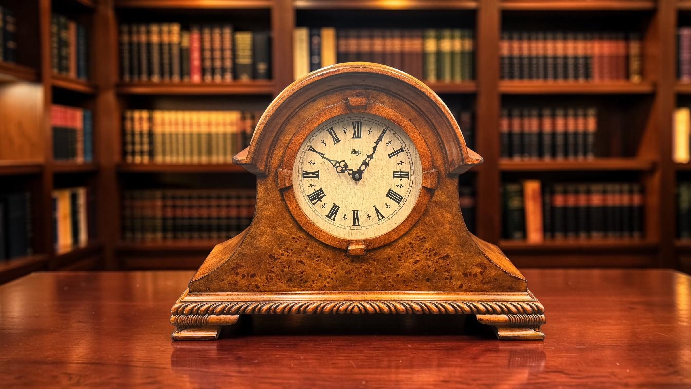 Vintage Sligh Quartz Mantel Clock Hermle Dual Chime Westminster Ave Maria Auto Night Shutoff