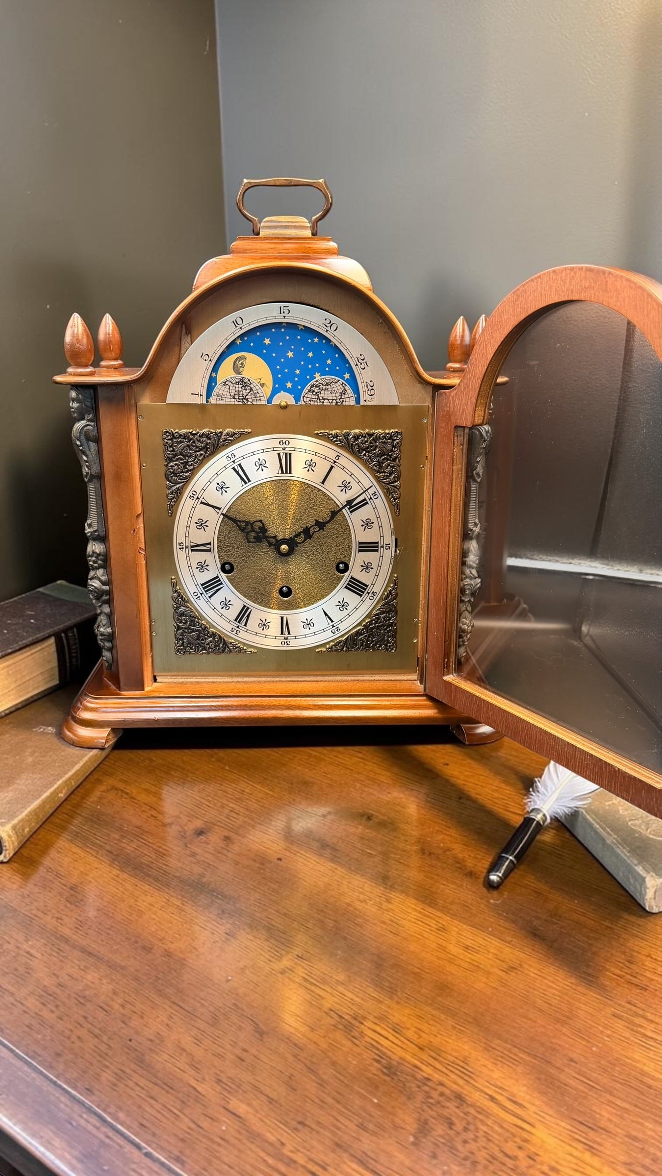 Urgos Moon Phase Mantel Clock – German Westminster Mechanical Bracket Clock