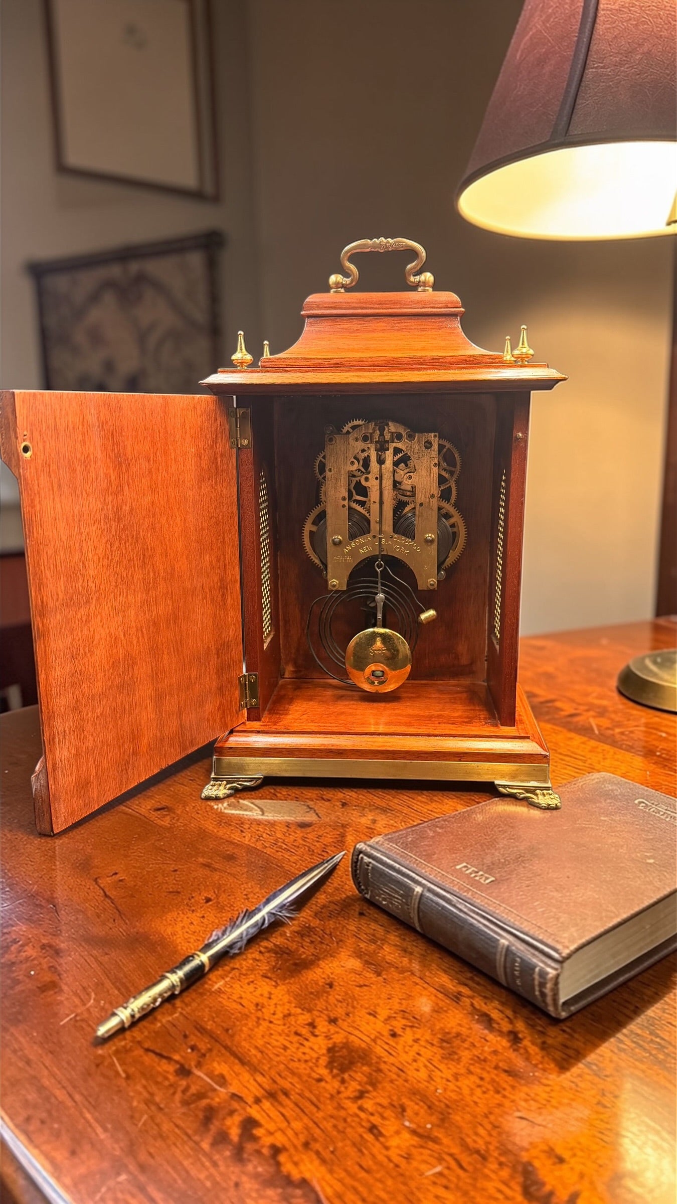 Antique Bracket Clock with Ansonia Movement: Working 8-Day Time and Strike Shelf Clock