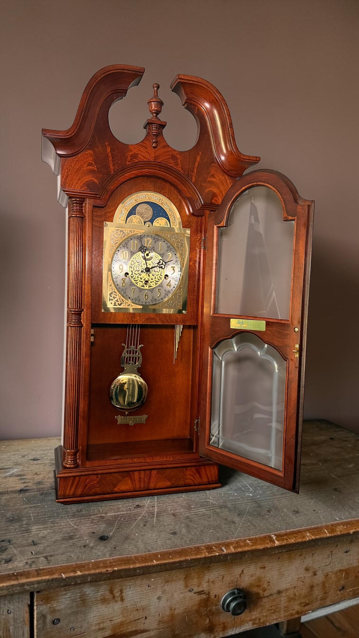 Sligh Legacy Series Triple-Chime Wall Clock Moon Dial Hermle 1051-030 – detail view 11