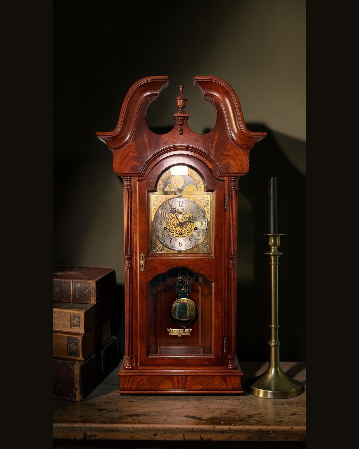 Sligh Legacy Series Triple-Chime Wall Clock Moon Dial Hermle 1051-030