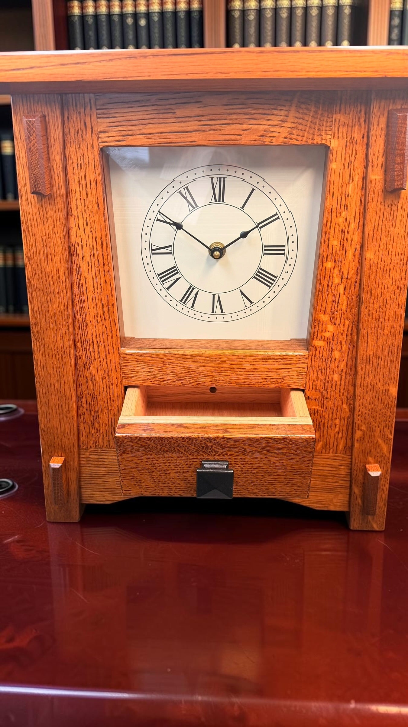 Handcrafted Mission Quarter-Sawn White Oak Mantel Clock by LaVern Bontrager – Westminster Chime – Beveled Glass