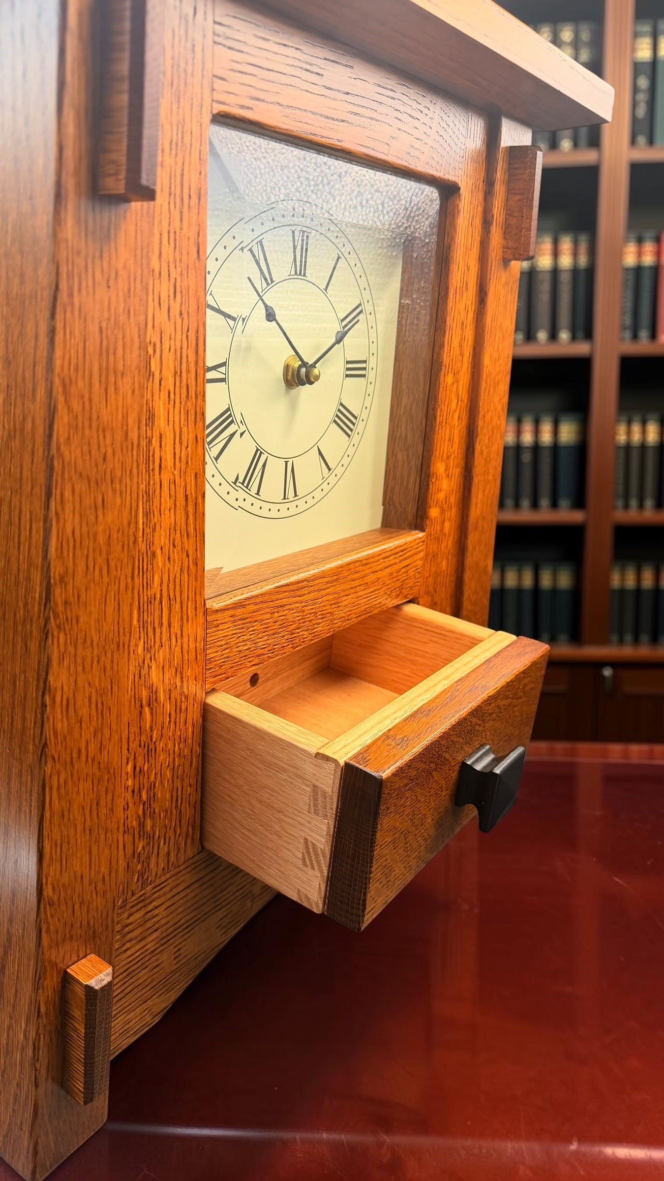Handcrafted Mission Quarter-Sawn White Oak Mantel Clock by LaVern Bontrager – Westminster Chime – Beveled Glass