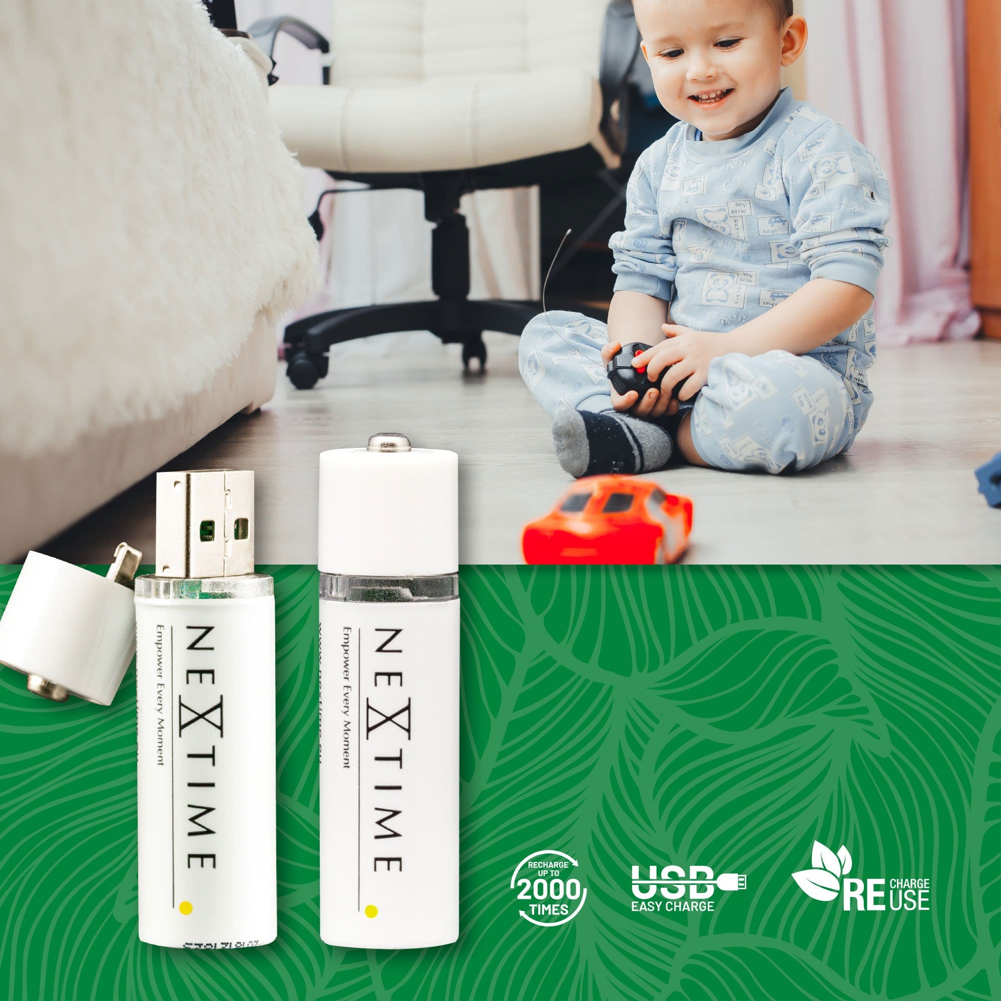NeXtime rechargeable USB AA battery features and use