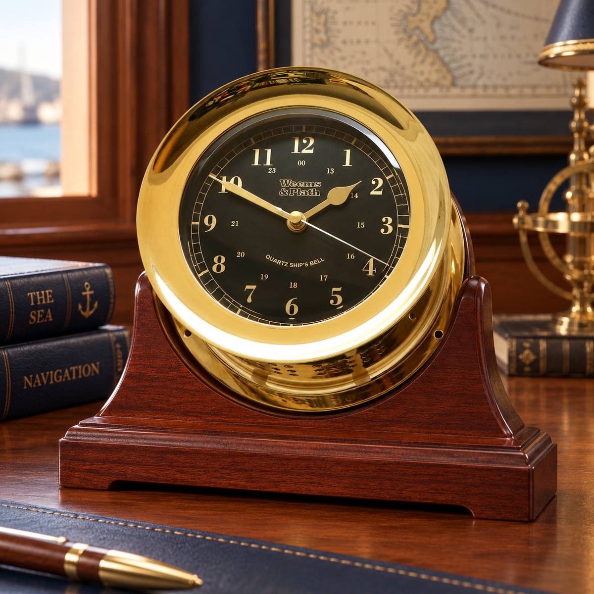 Weems & Plath Atlantis Premiere Quartz Ship's Bell Clock, Black Dial