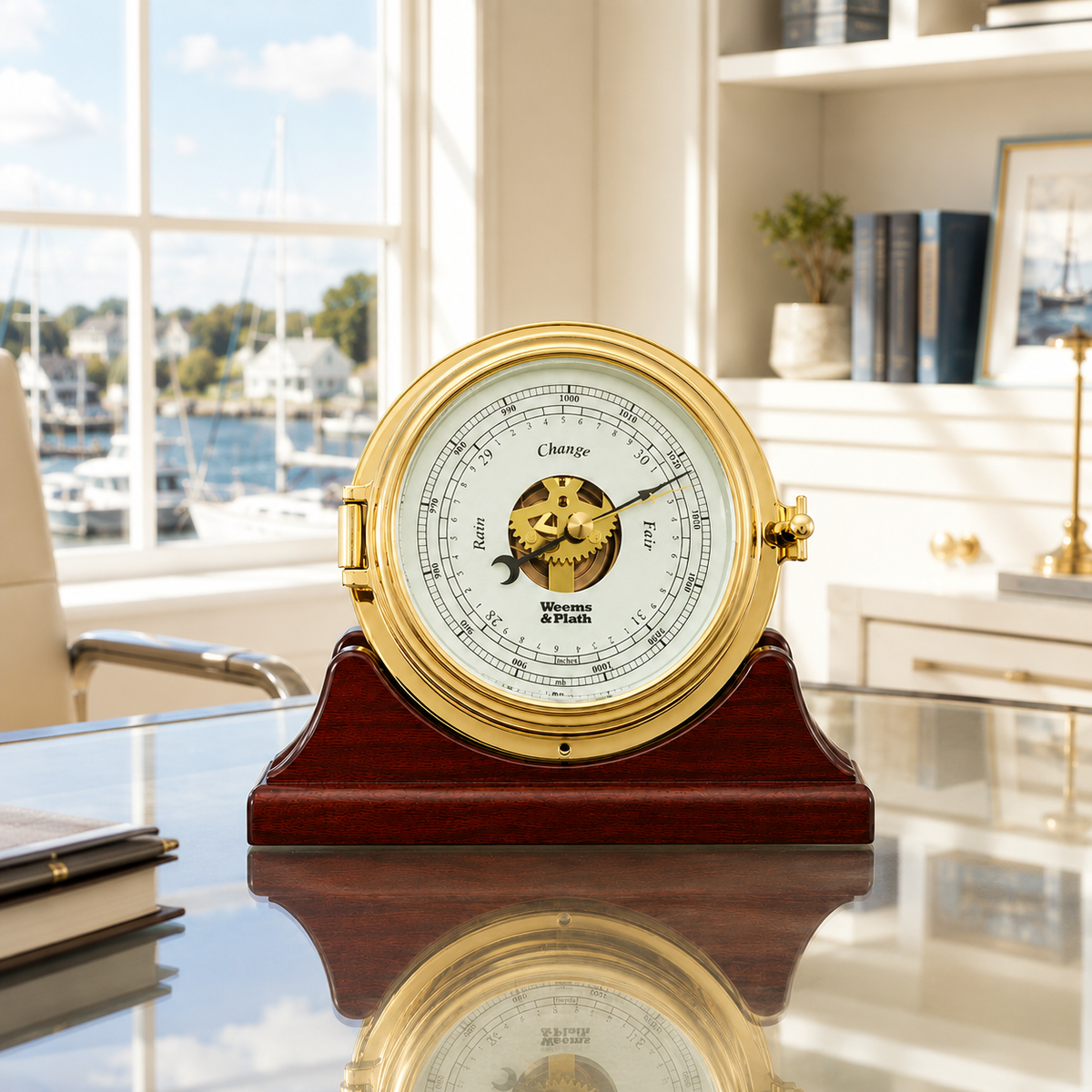 Weems & Plath Endurance II 115 Open Dial Barometer on matching Weems & Plath mahogany base